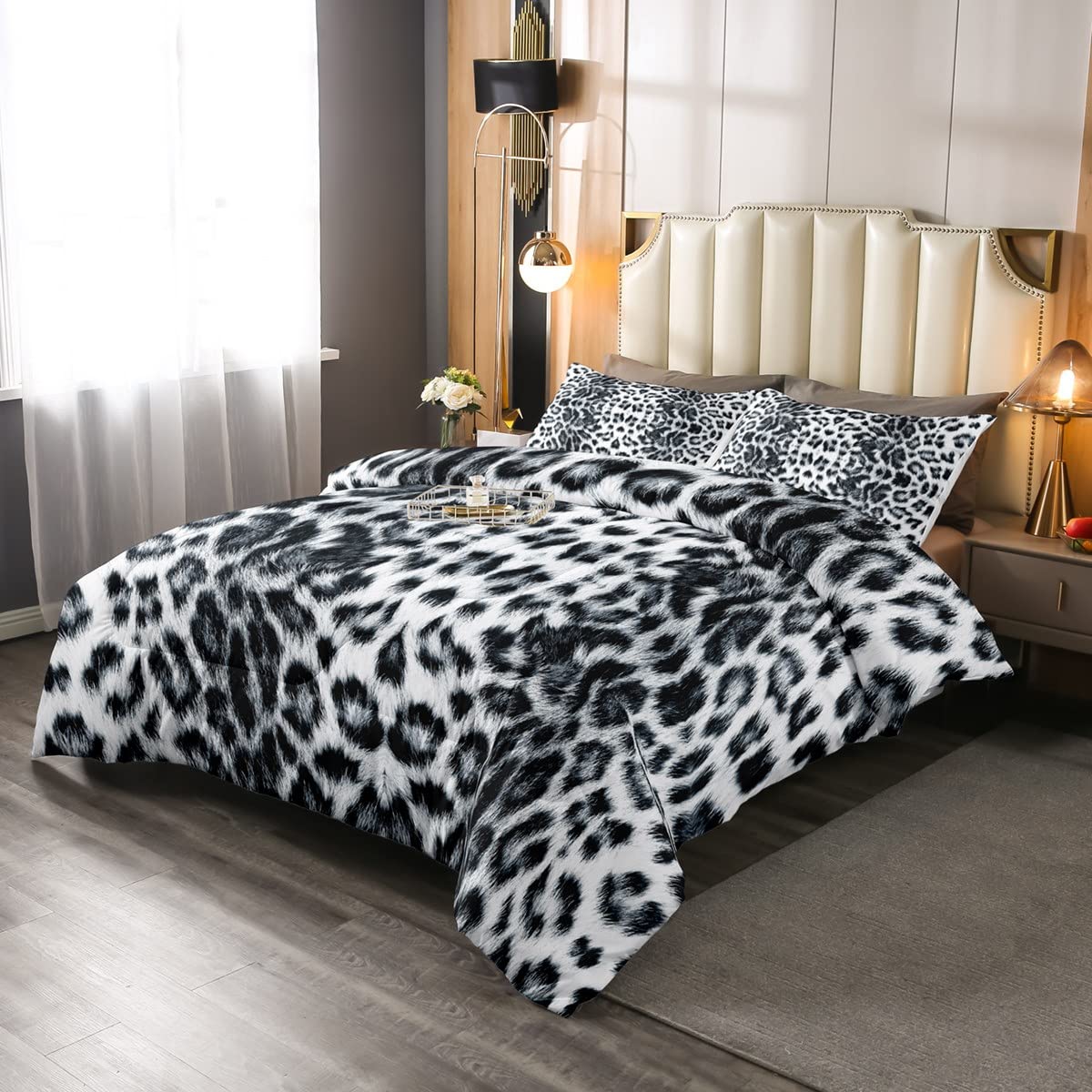Bedding Piumino leopardato per ragazze ragazzi e bambini moderno in bianco e nero ghepardo set di biancheria da letto reversibile animali selvatici piumini leopardata con inserto per letto 230x220cm