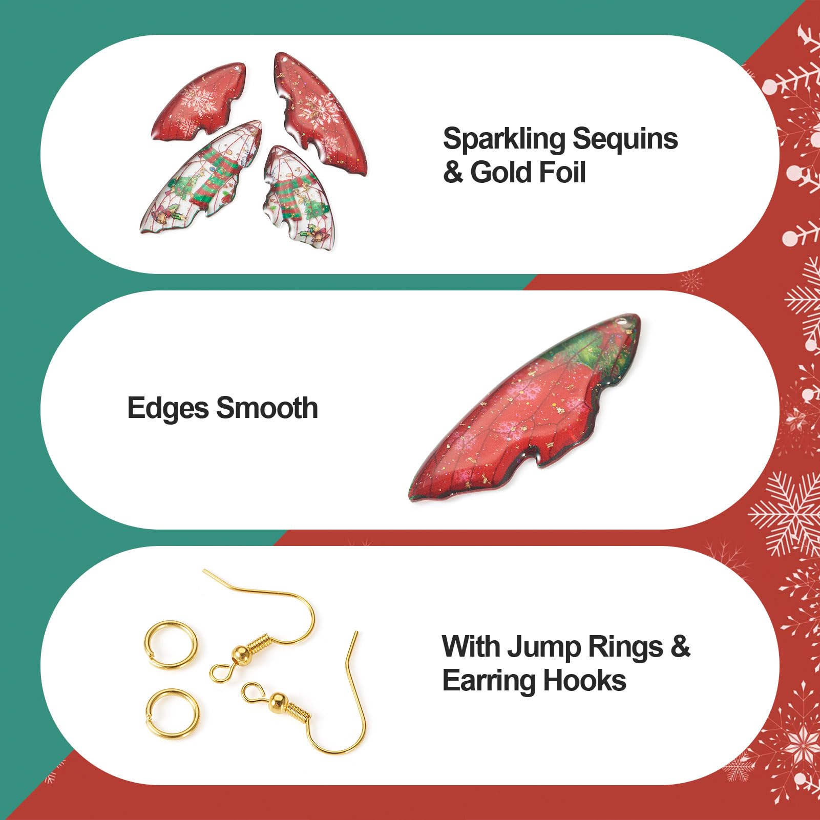 PandaHall 6 works Wings Earring Charms Butterfly Wing Charms Christmas Snowflake Snowman Dangle Wings Earring Pendants for DIY Jewelry Making - Image 4