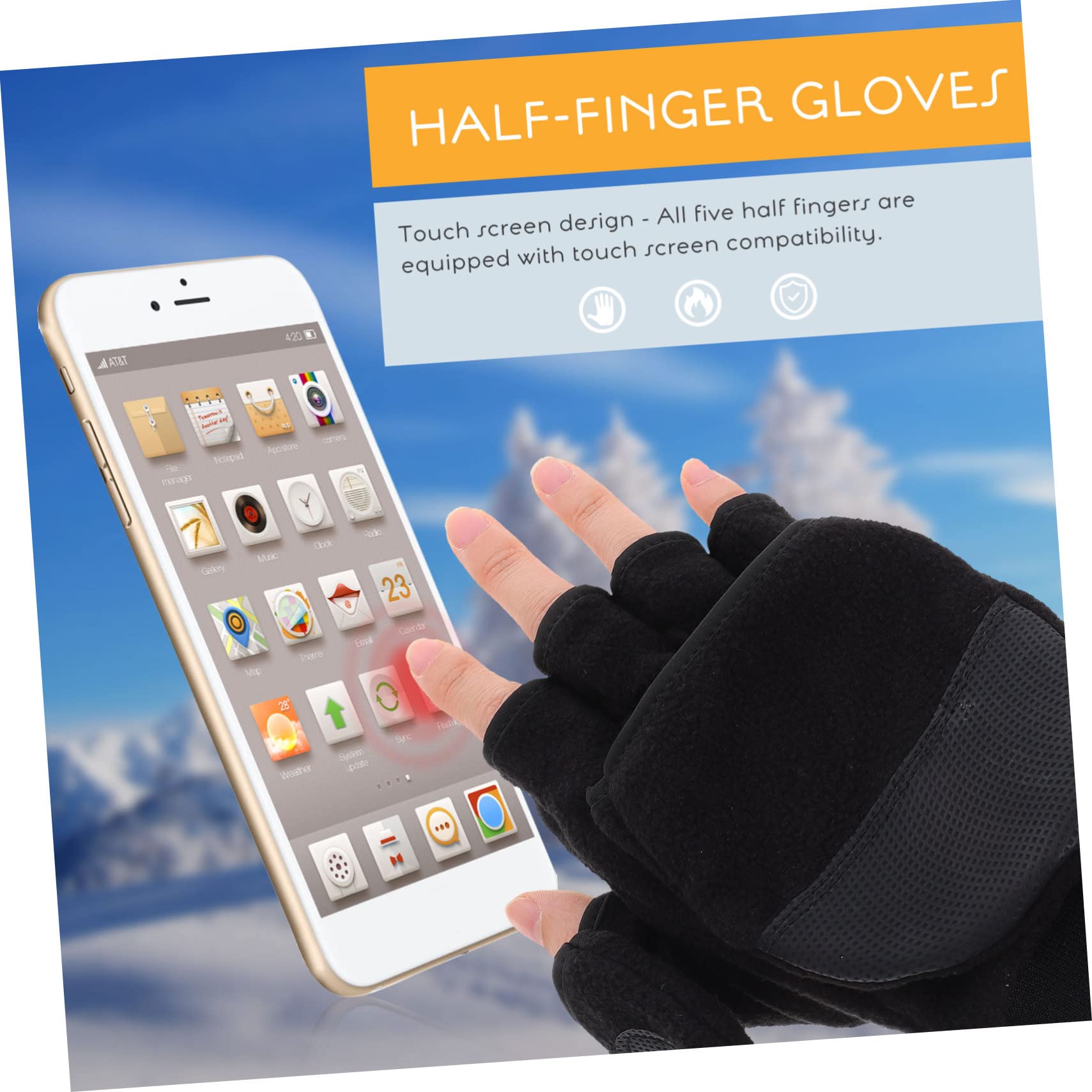 Holibanna Guantes de medio dedo gym gloves frío lana calentadores de guantes de mano cálido térmico guantes resistentes al desgaste guantes polares de medio dedo forro polar Black