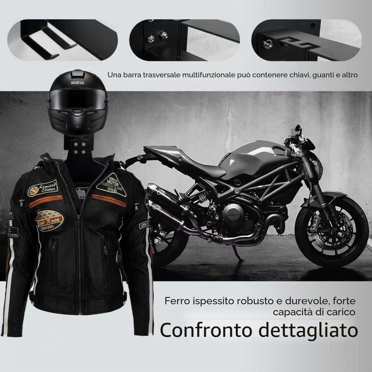 Appendi Casco Moto da Parete - Porta Casco con Ganci per Guanti e Giacca - Moto Accessori per Motociclette, Calcio, Sci e Tattico