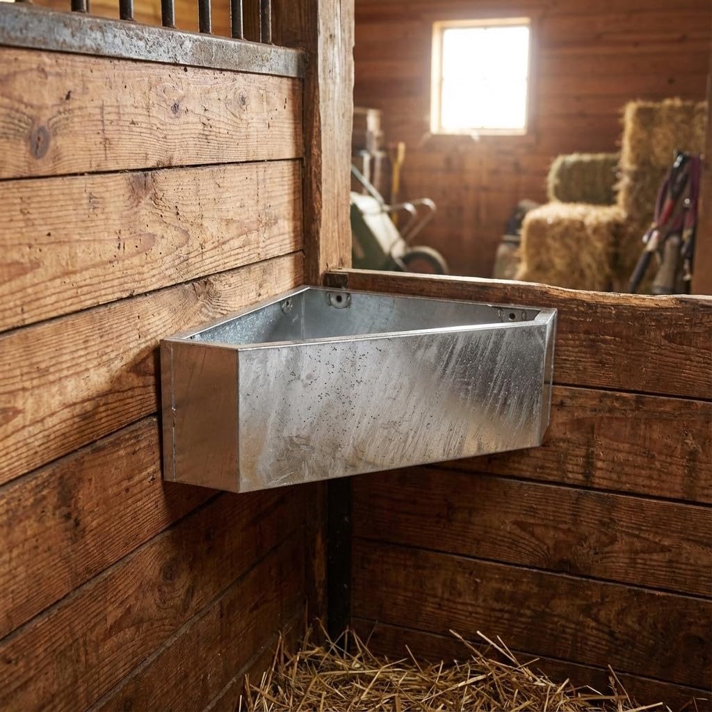 Suinga Comedero de Esquina Galvanizado para Caballos 8 litros, 50x37x21 cm - Comedero para Caballo Equinos