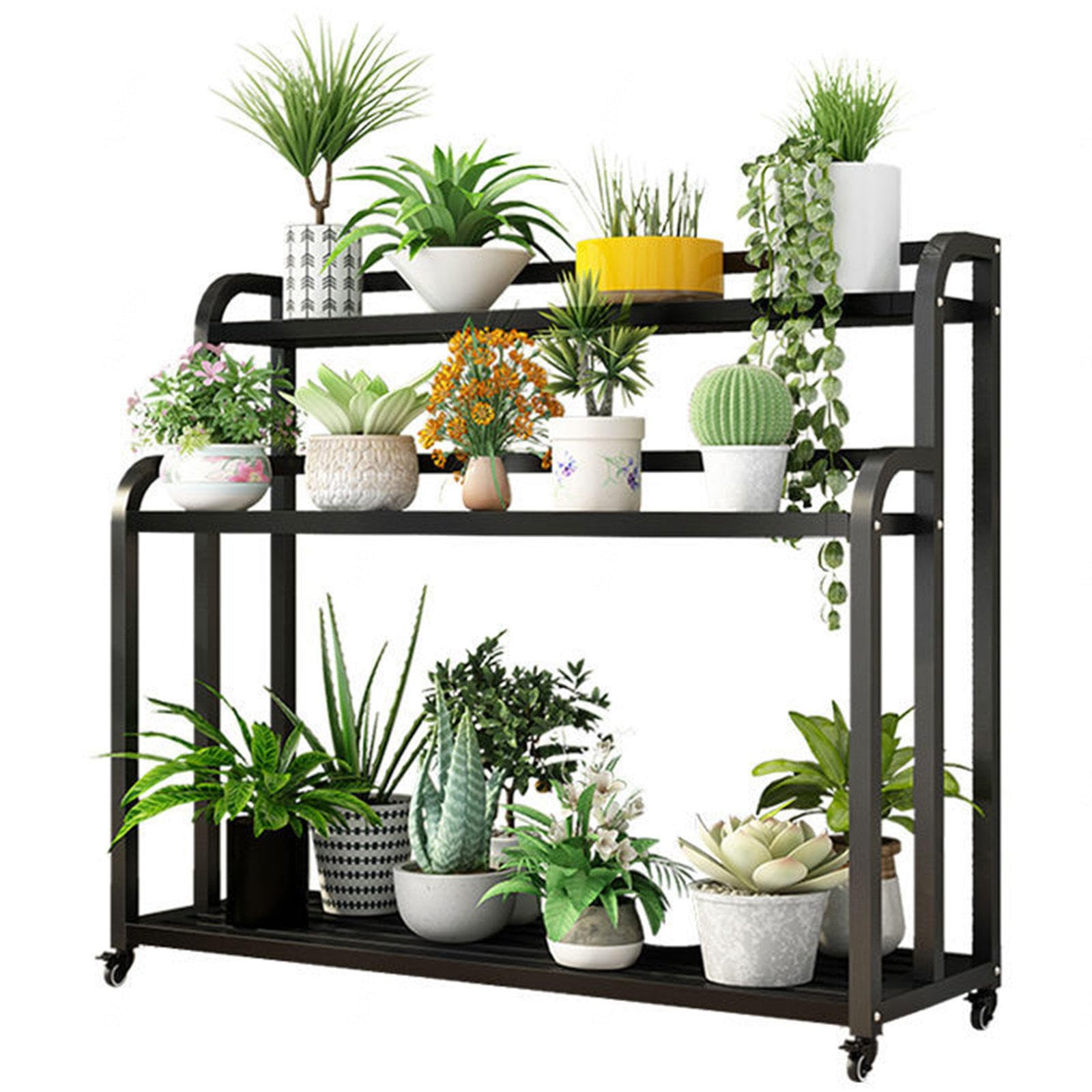 MERYSAN 3-laags hoge metalen plantenstandaard voor binnen buitenplanten