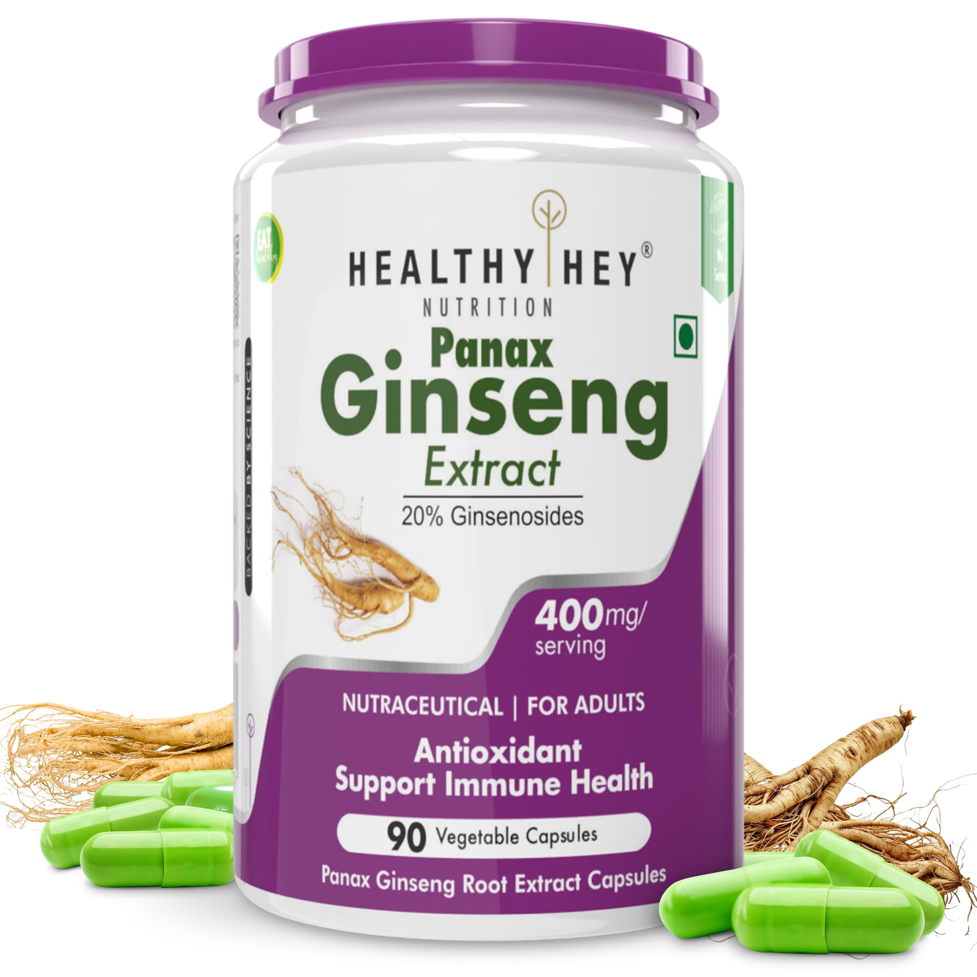 HealthyHey Nutrition Panax Ginseng 90 Vegetable Capsules