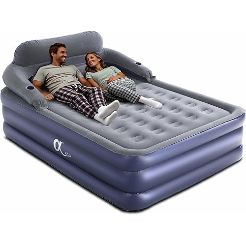 A-ER-FA Queen Air Mattress with Detachable Headboard and Cup Holder - 20 Height 700lbs Capacity Comfort Inflatable Bed for Guests Home Camping and Travel Durable Construction,Colchón Inflable,Air Bed
