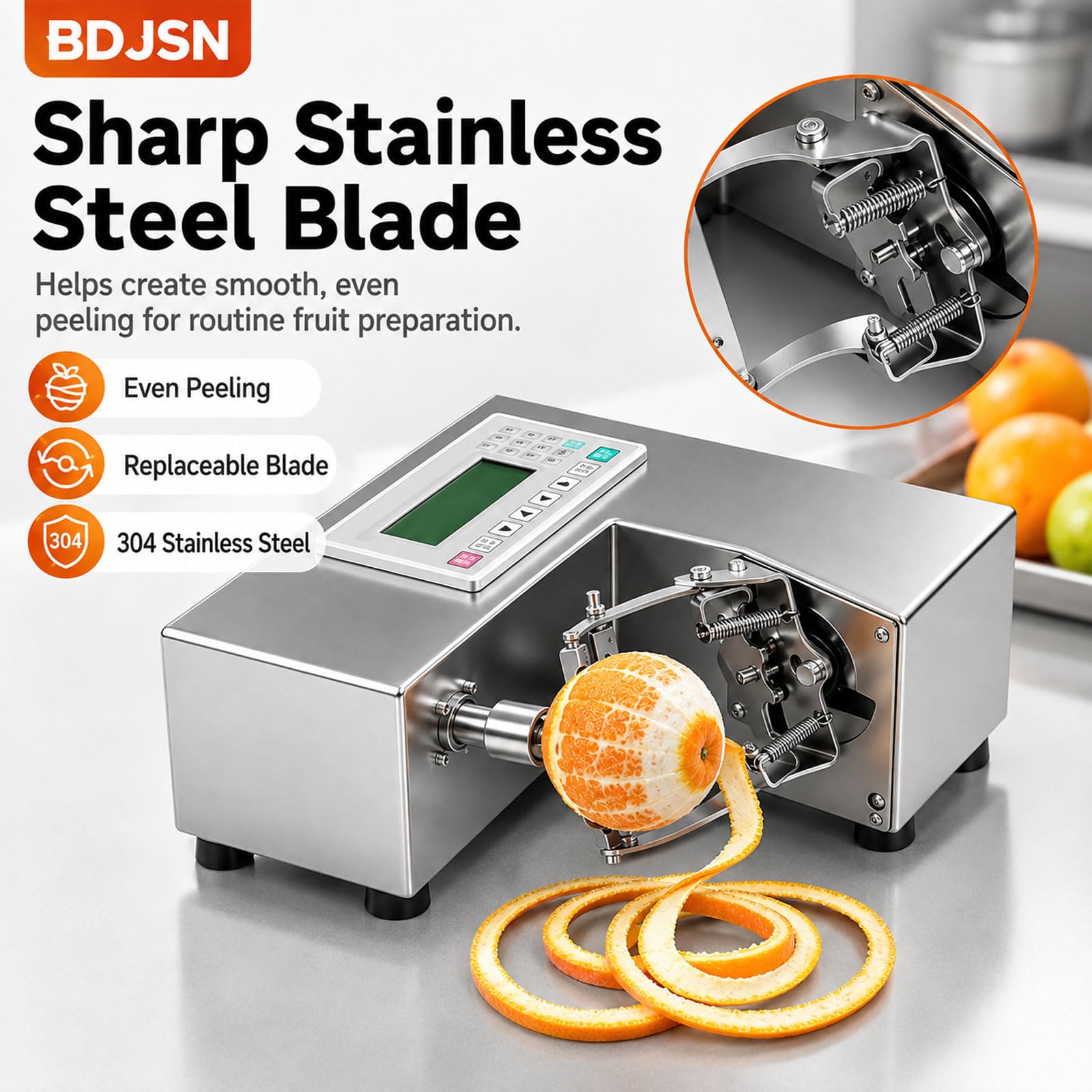 150w Automatische Obstschälmaschine, Elektrischer Gewerblicher Obstschäler Mit Digitaler Steuerung, Einstellbarer Schäldicke, 304 Edelstahl, Für Früchte Von 5–10 Cm, 110–220v
