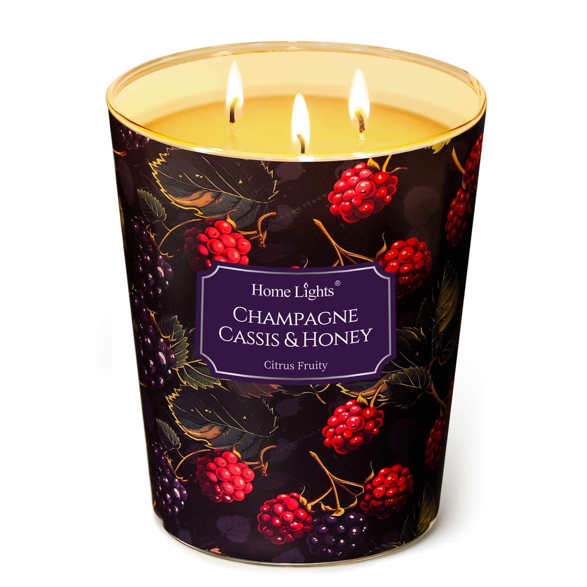 Home Lights Scented Candles for Women &amp; Men, 34oz Candle Jars Aromatherapy 3-Wick Candle, Ideal for Eclectic Mixed Styles Home Decor and Gifts, Champagne Cassis &amp; Honey