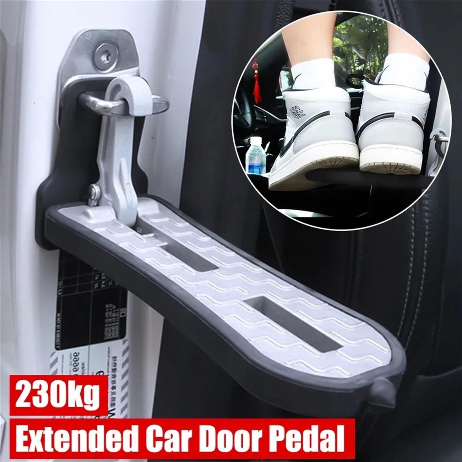 estribo SUV Portaequipajes plegable para techo de coche, puerta paso, gancho pestillo universal, pedal auxiliar, escalera para equipaje automático(Extended In Silver)