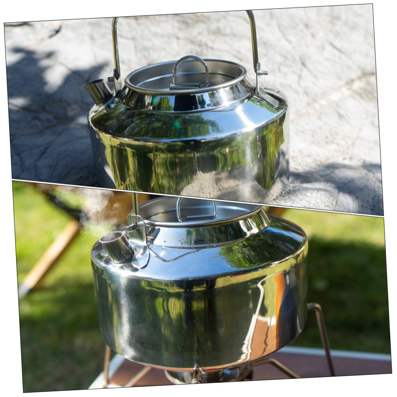 Tetera Portátil de Acero Inoxidable para Exteriores, Hervidor de Agua Multifunción, Ergonómico y Resistente, Adecuado para Camping, Senderismo y Cocina al Aire Libre