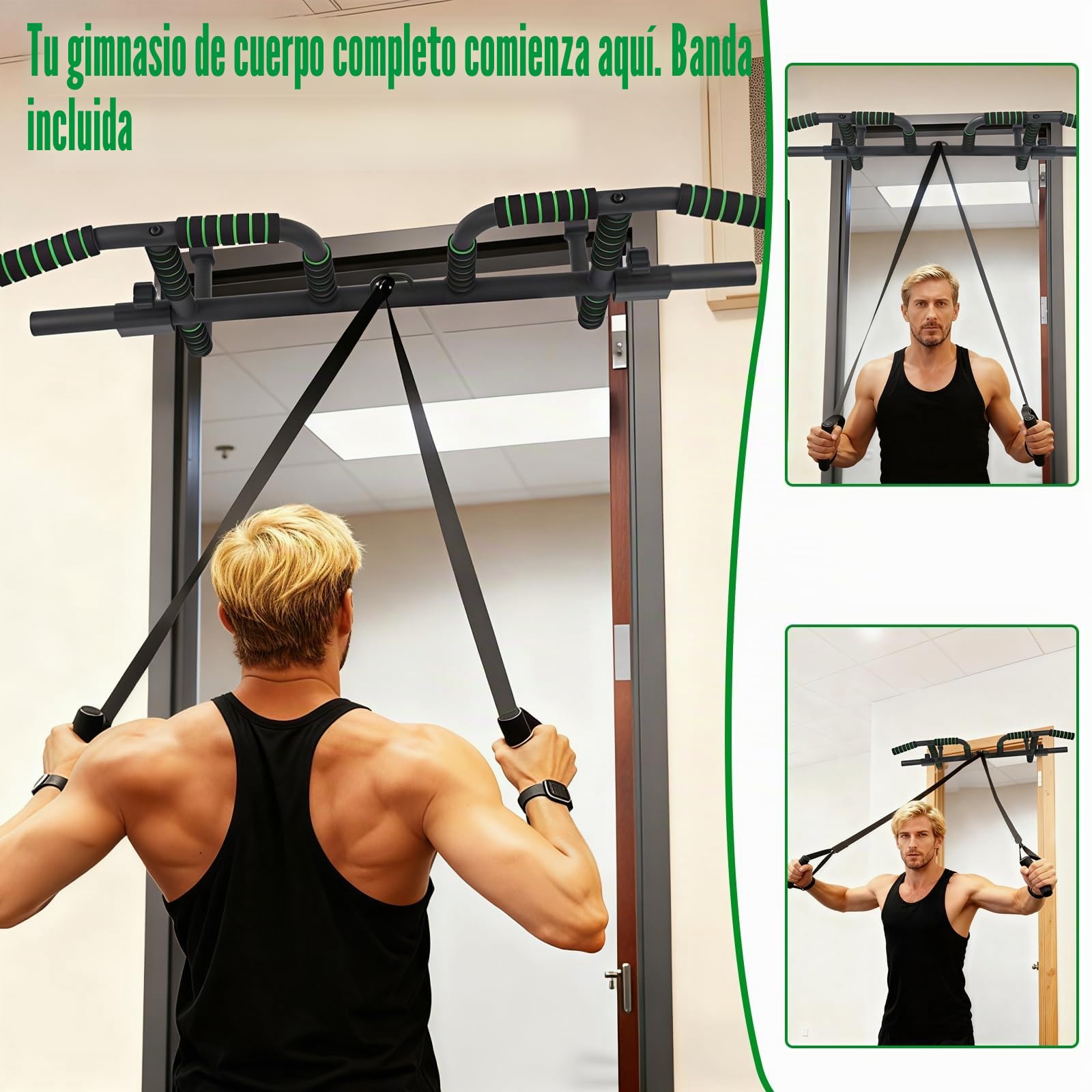 Barra Dominadas Puerta Sin Taladro, Pull Up Bar con Agarre Antideslizante, Ajustable 59-92cm, Ideal para Casa Home Gym Workout