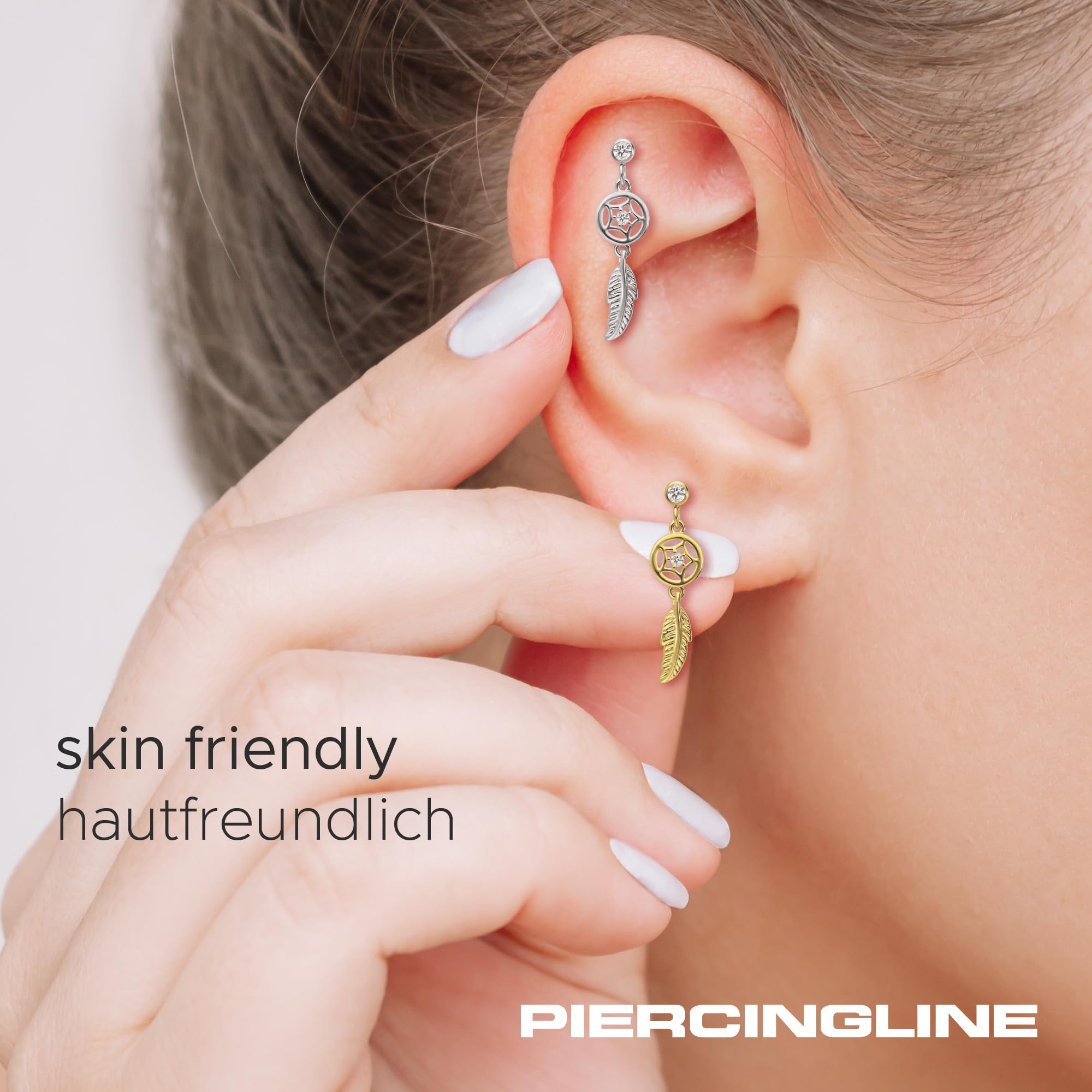 PIERCINGLINE Piercing per orecchio, acchiappasogni con cristallo in acciaio chirurgico, per orecchio o elice, in 3 colori, Acciaio inossidabile, cristallo