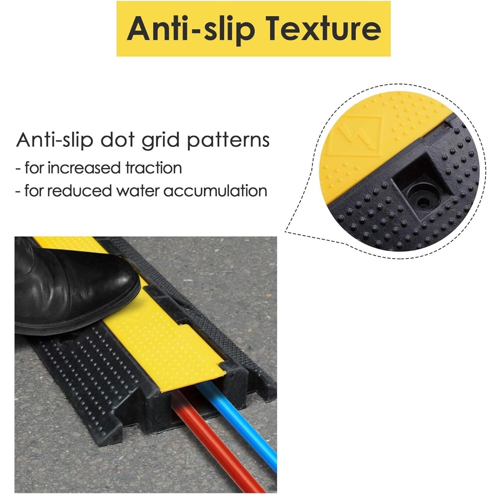 Protezione per Cavi A 1 Canale, Copertura per Tubo Flessibile per Cavi, Base in Gomma Nera con Coperchio Giallo, Protezione Quadrata per Cavi Elettrici..1channel-W50cm/19.7in