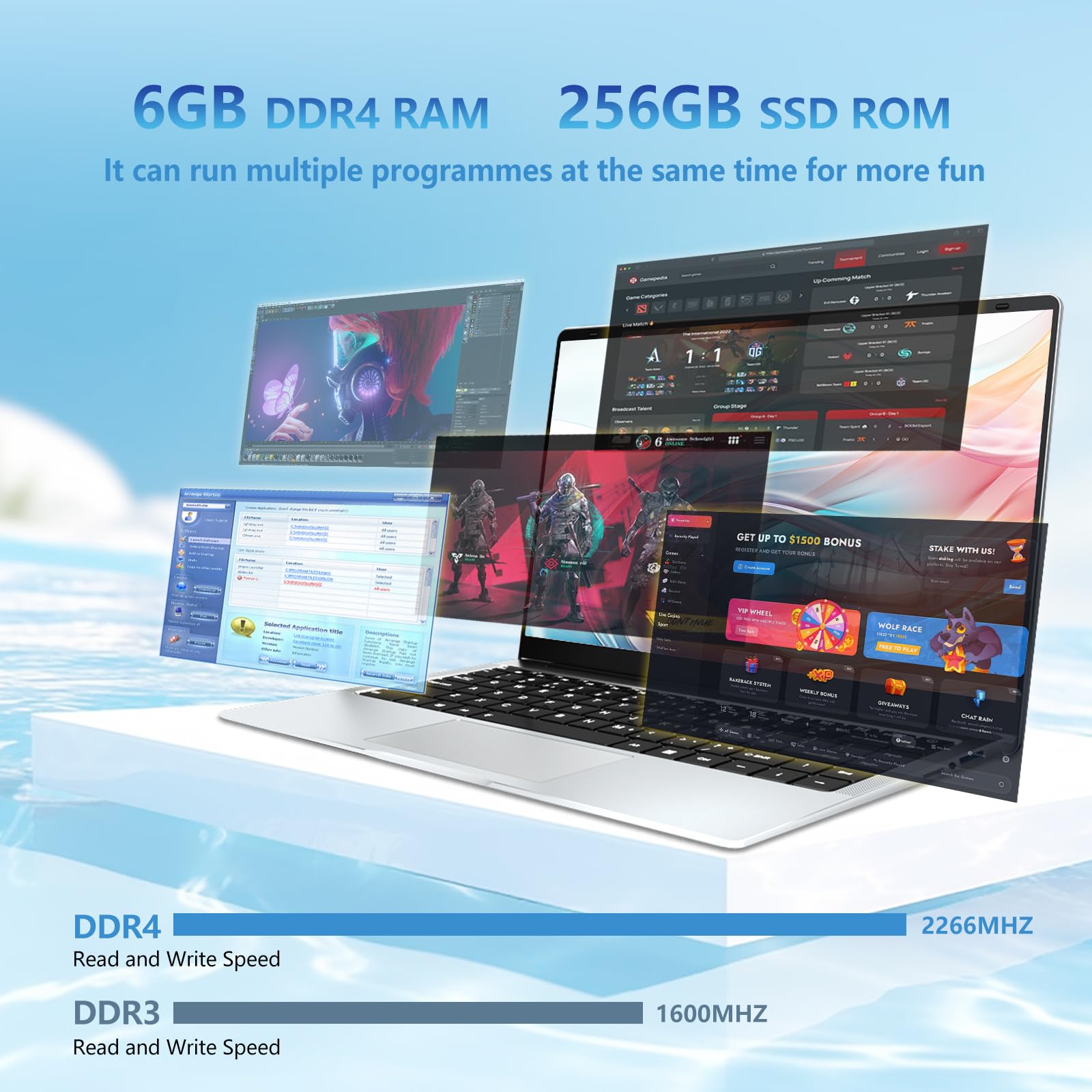 PC Portatile 14,1 Pollici, Notebook Celeron N4000 Processor, Win11 PC Portatile 6GB LPDDR4 RAM 256GB SSD, 1920 * 1080P Schermo 80°Flip, Batteria 7.6V/5000MA, Mini-HDMI/USB3.0, UHD Graphics 600