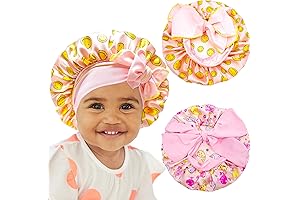2-Piece Adorable Pink Satin Silk Baby Bonnet for 12-18 Months