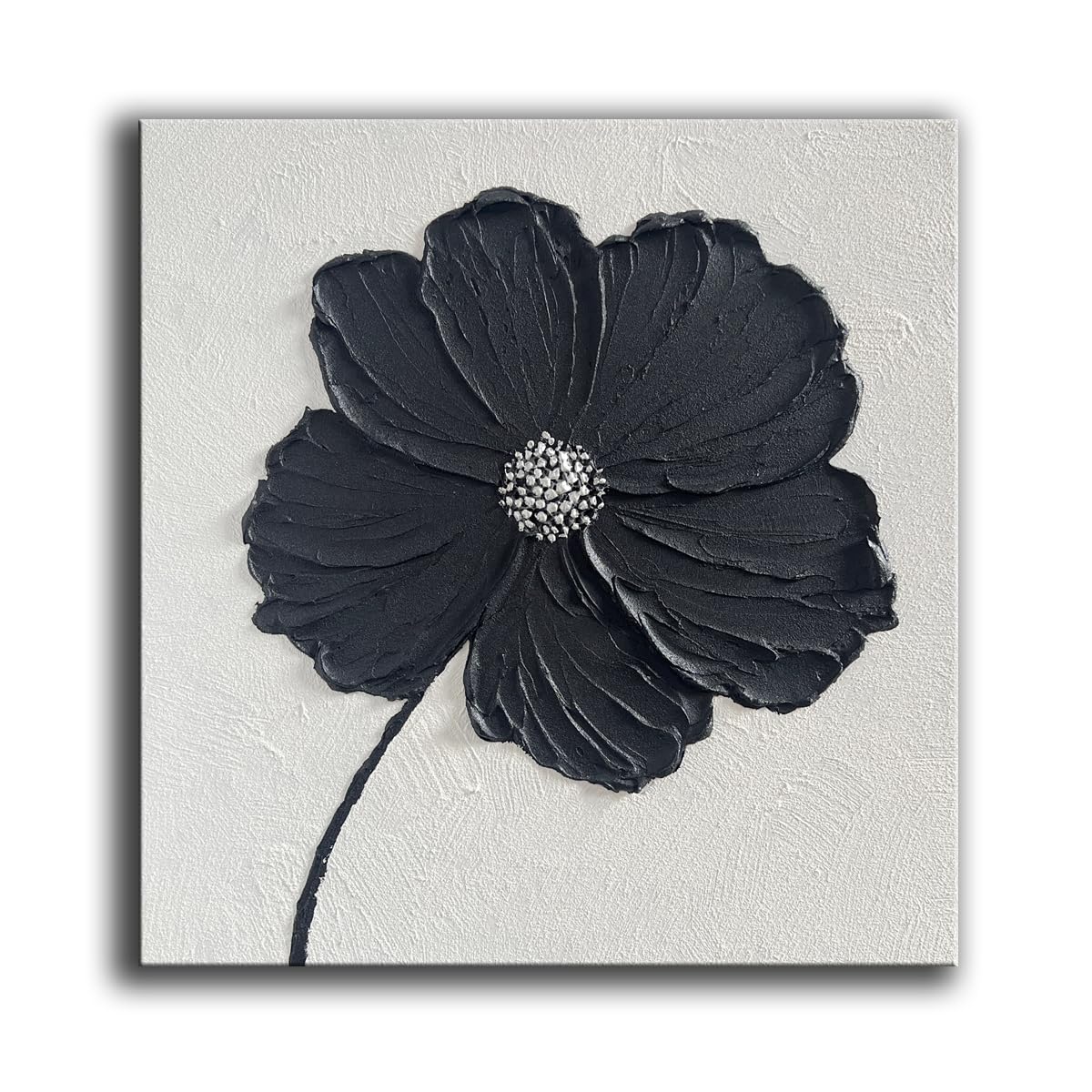 YaSheng Art - Thick Texture Flowers Abstract Oil Painting Hand-Painted Black and White Wall Art Minimalist Modern Art Paintings Home Living Room Dining Room Bedroom Wall Decorative Art