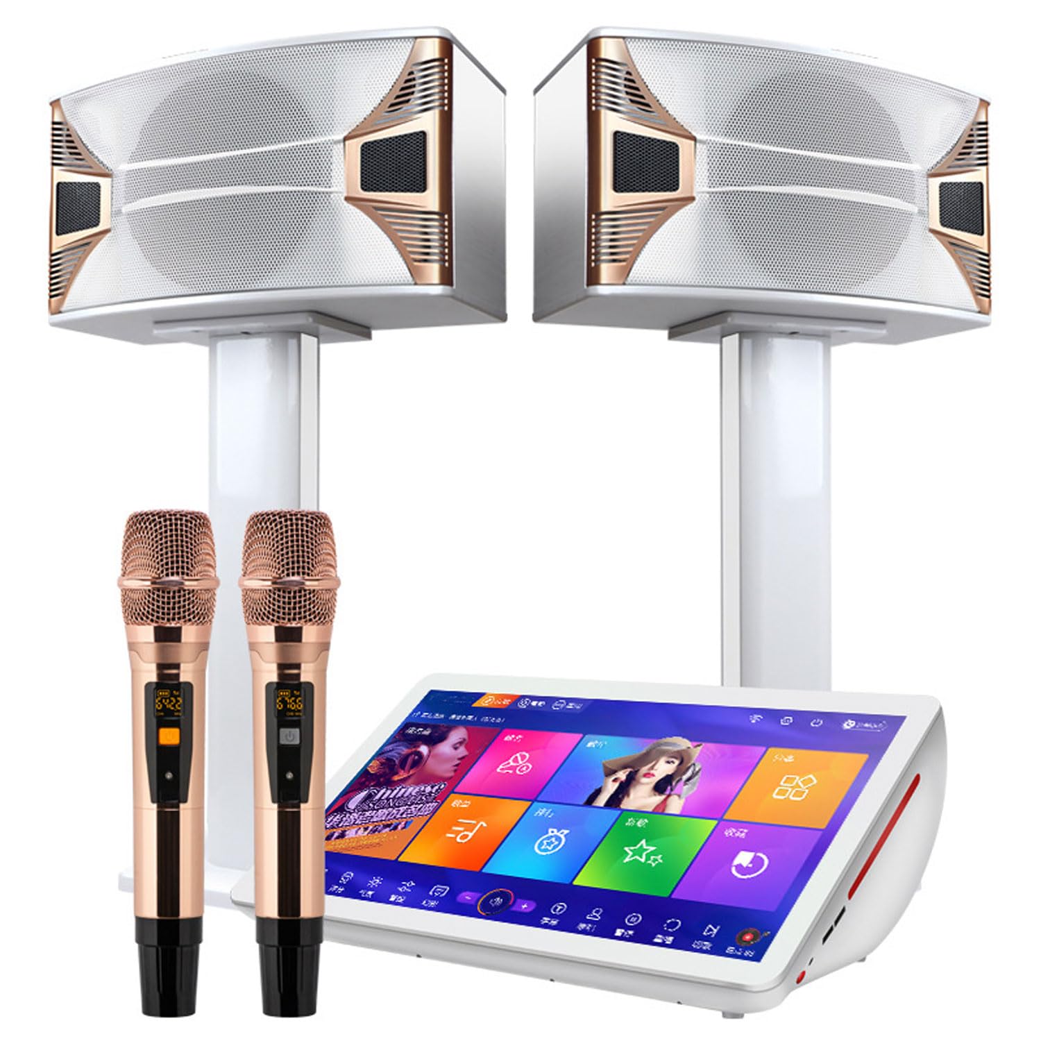 UWYTGF 19.5 Inch Professional Karaoke Set, 4K Capacitive Touch Screen KTV Karaoke Machine with Wireless Microphone&10 Inch Speaker, 2T High-Speed Hard Drive, 27 Languages