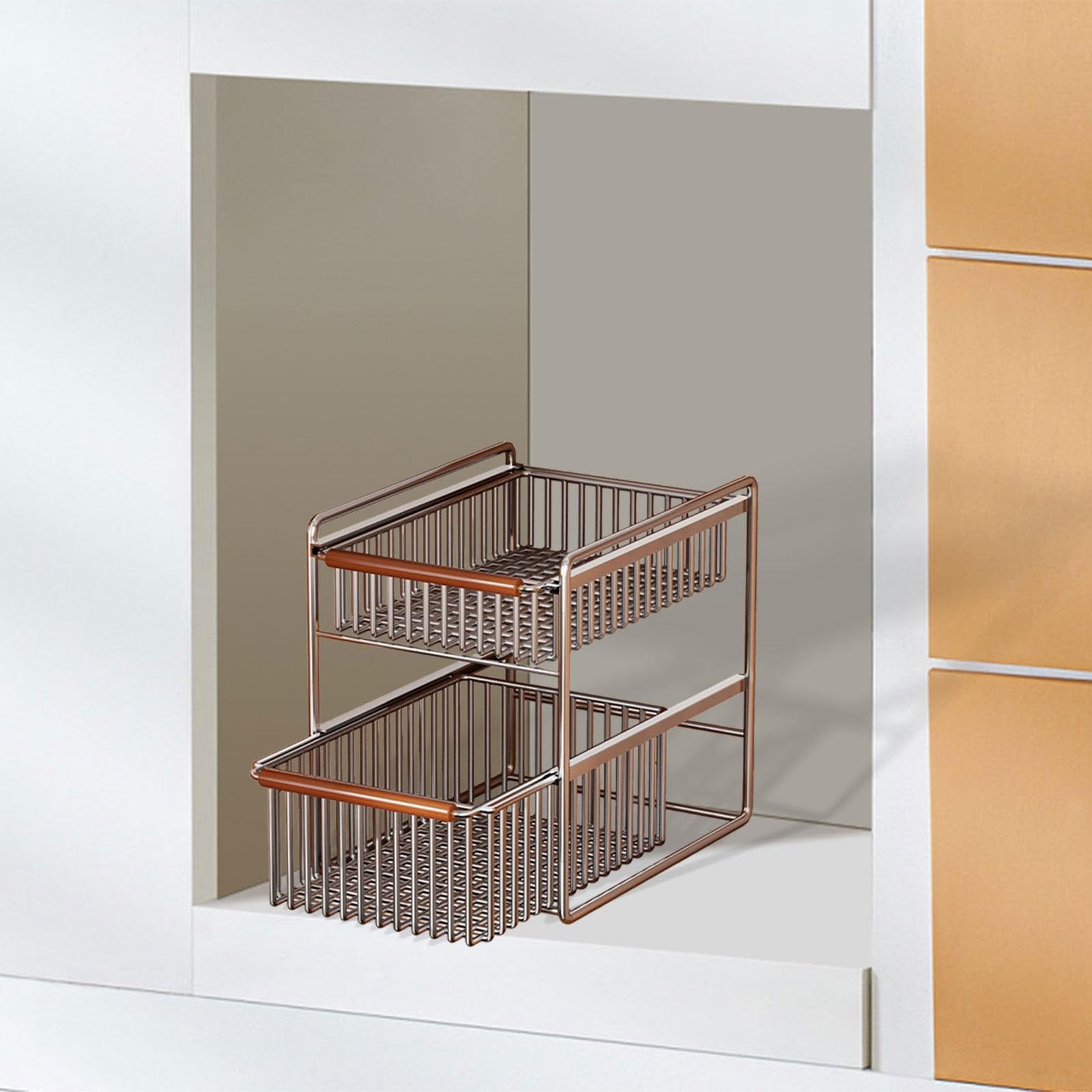 Fenteer Cesta de Almacenamiento Bajo Fregadero Organizador Deslizante Soporte de Armario Estante para Despensa de 2 Niveles con Diseño Ventilado de Acero Ade, tal como se describe, Pequeño