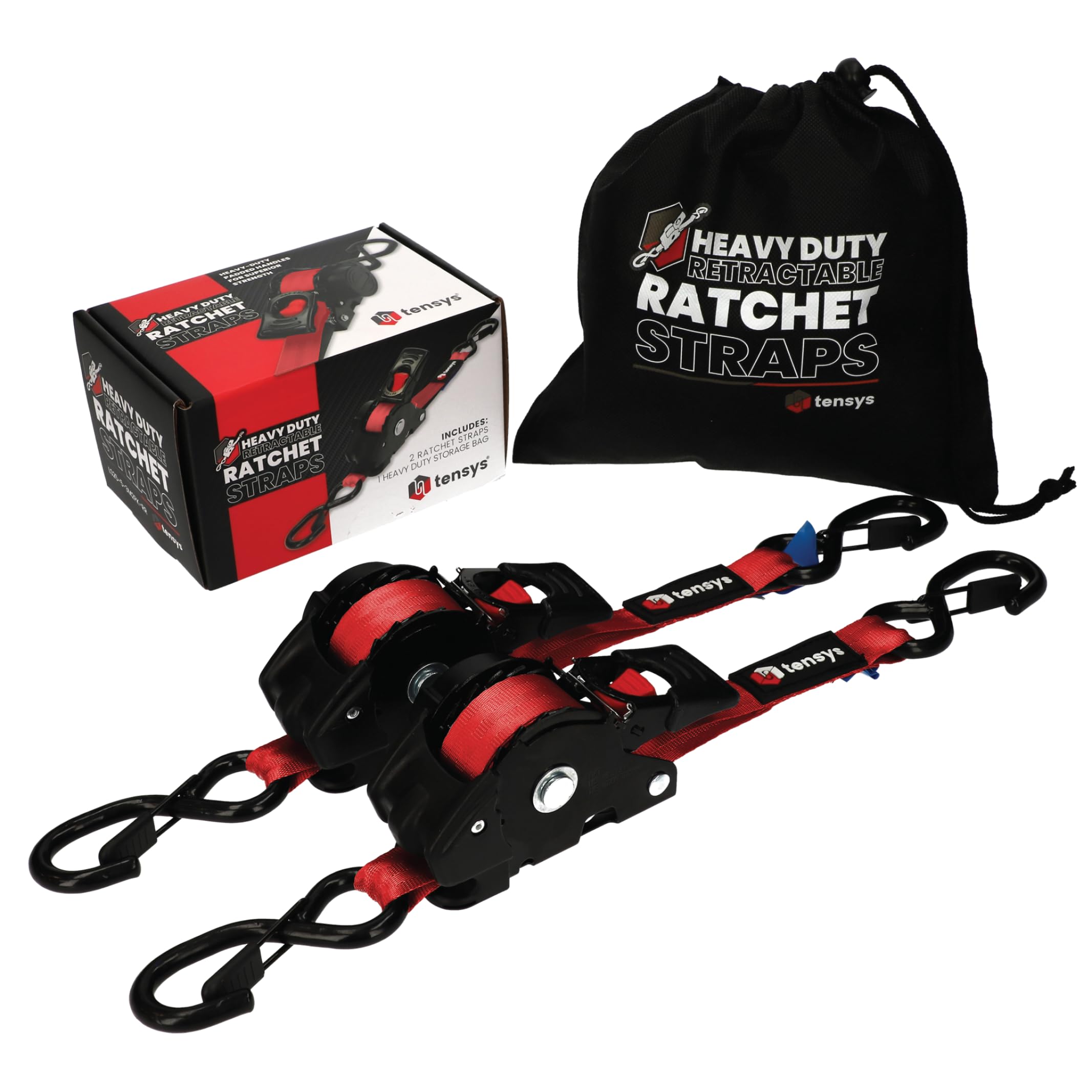 TENSYS Retractable Ratchet Tie Down Straps Set