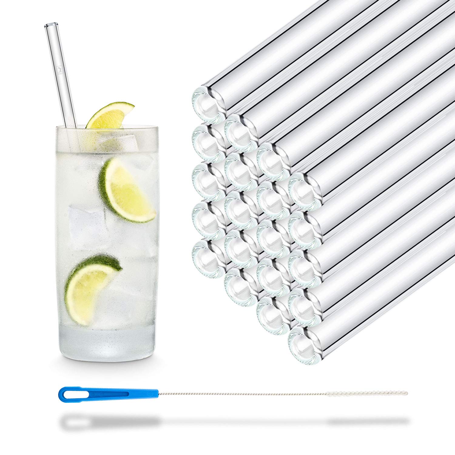 HALM Pajitas de vidrio reutilizables - 50 unidades rectas de 20 cm - para gastronomía, restaurante, bar, cafetería, hotel - aptas para lavavajillas - sorbetes de cristal para cócteles largos, batidos.