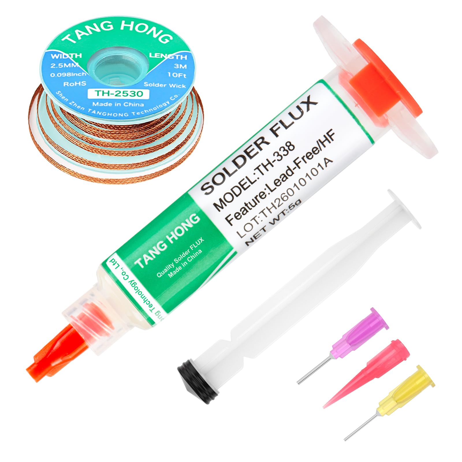 Solder Flux Paste And Solder Wick Braid, No Clean Soldering Flux (5ML) 10Ft Desoldering Wick Braid For Electronics Repair For Disassemble Electrical Components (2 Pack Kit)