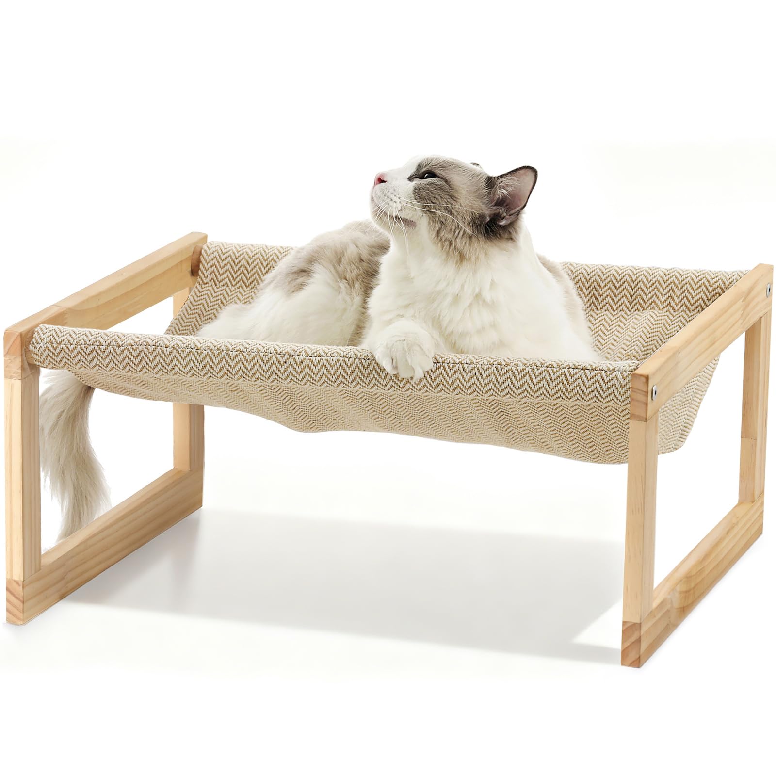 FUKUMARU Dog Bed, Large Breathable Elevated Cat Hammock, Wooden Cat Beds for Outdoor and Indoor, 21 Inch Raised Pet Beds Suitable for Cats, Puppy, Bunny and Small Animal