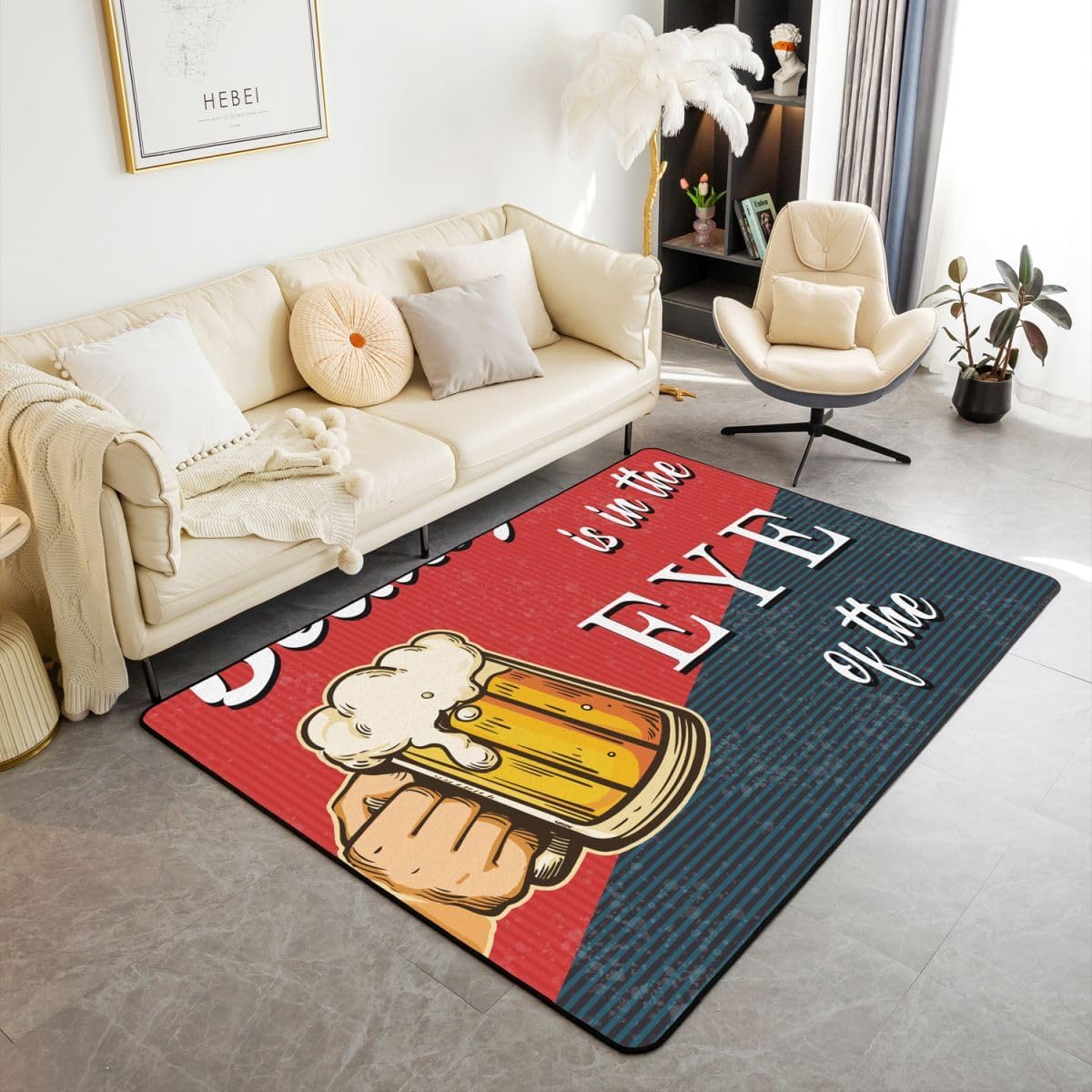 jejeloiu Beer Living Room Rugs Area Rug 5x7 Kids Gift for Beer Lovers Indoor Floor Mat Drinking Accent Rug Room Decor Red