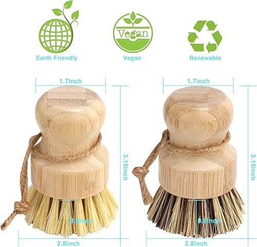 Miniatura 2 de Aisuly - Juego de 4 cepillos para platos de bambú cepillo para limpiar platos de madera de palma cepillos para platos de burbujas cepillo para