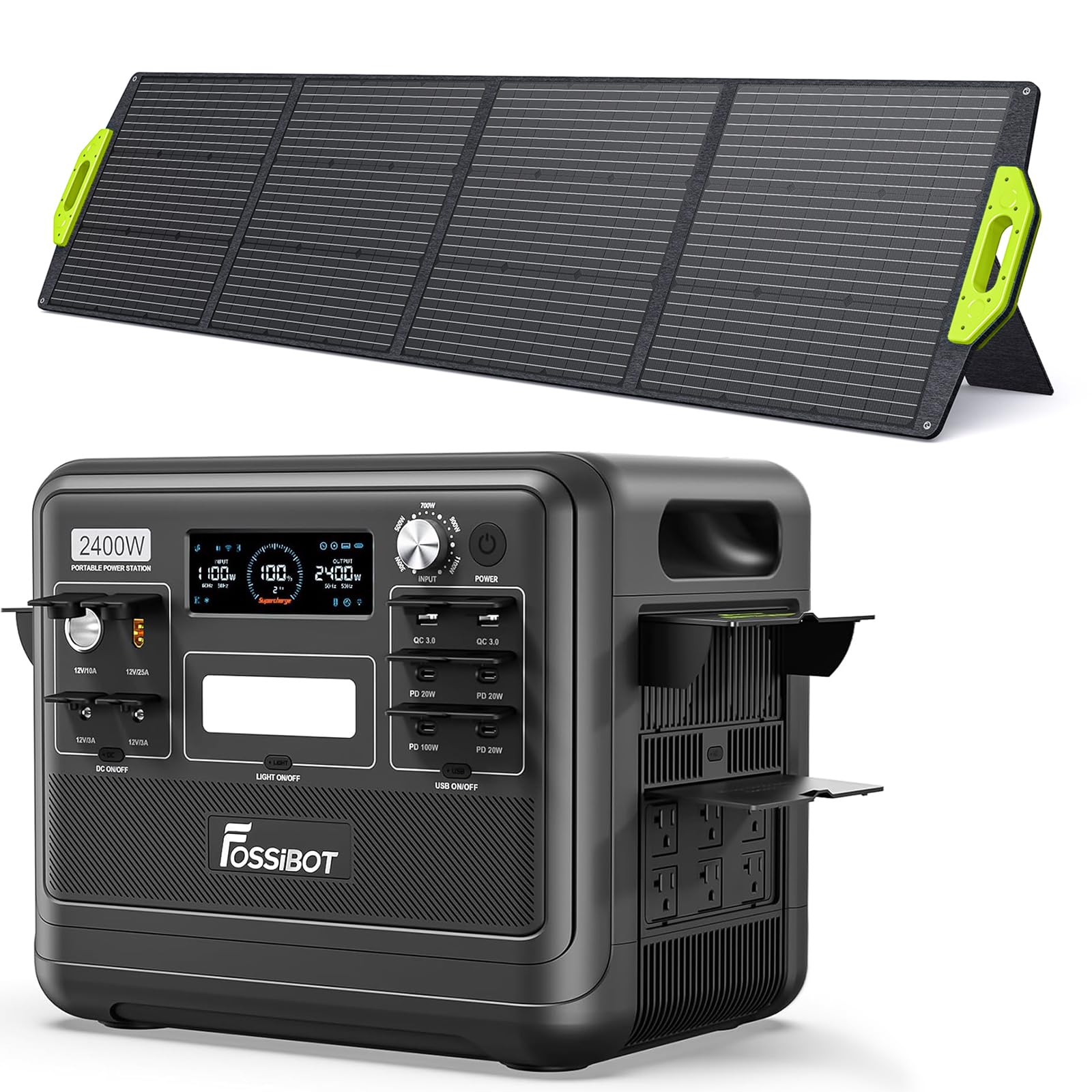 FOSSIBOT Portable Power Station F2400,2048Wh LiFePO4 Battery with 6×2400W(Surge 4800W),1.5H Fast Full Charging with LED Flashlight,Solar Generator for