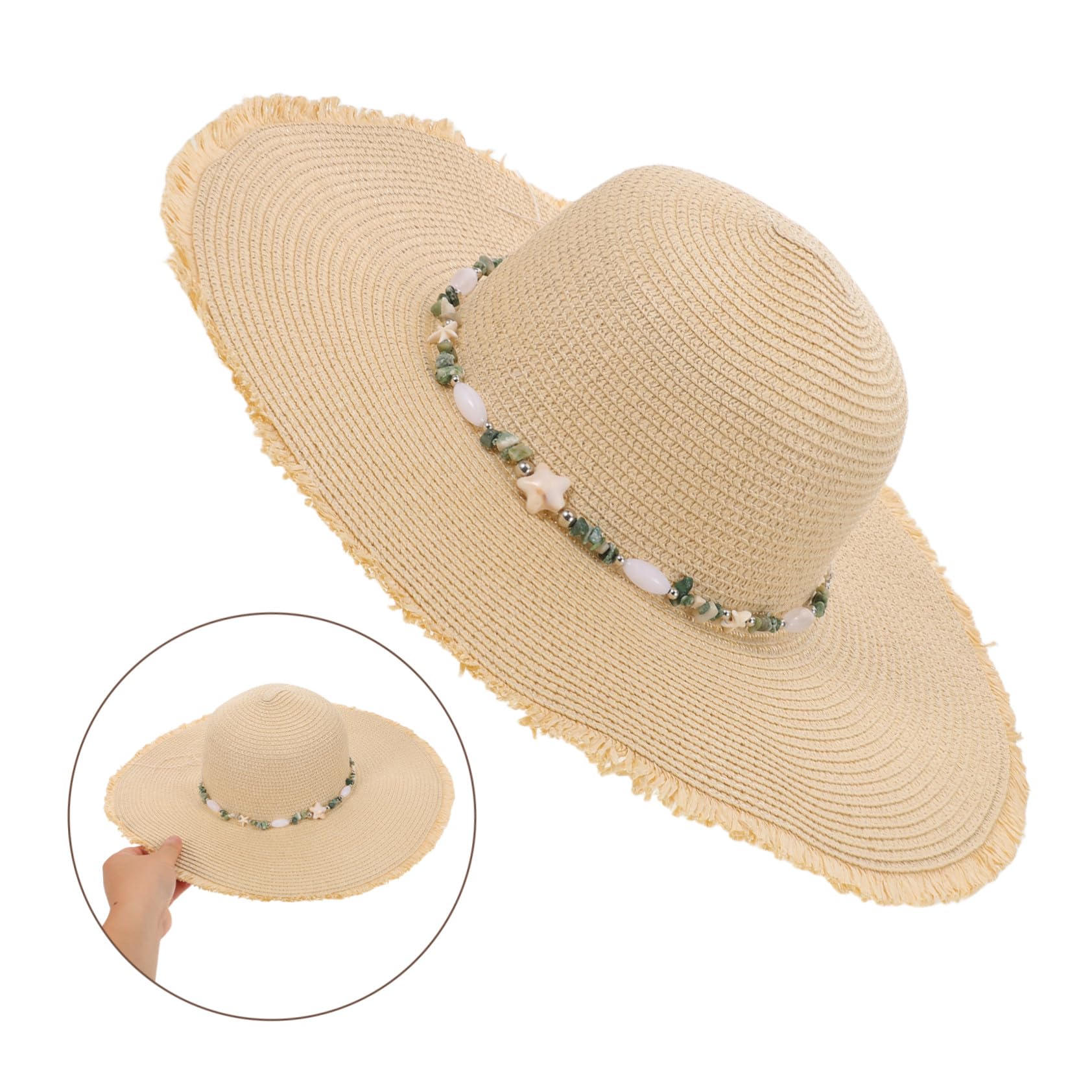 SOIMISS Sombrero de Playa de Paja con ala Ancha para Mujer Protección UV Plegable y Transpirable para Verano Vacaciones y Actividades al Aire
