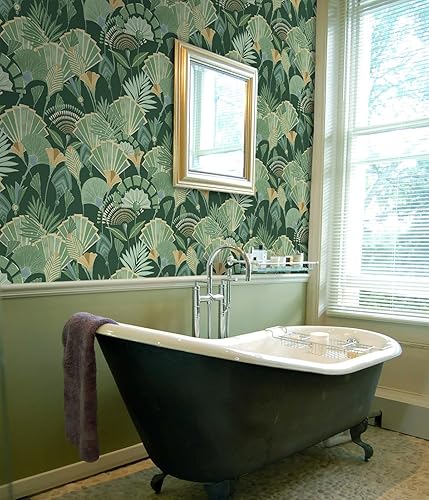Miniatura 4 de Papel tapiz de hojas verdes de 197 x 16.14 pulgadas, papel tapiz autoadhesivo extraíble, papel tapiz de hojas verdes oscuras, papel tapiz moderno