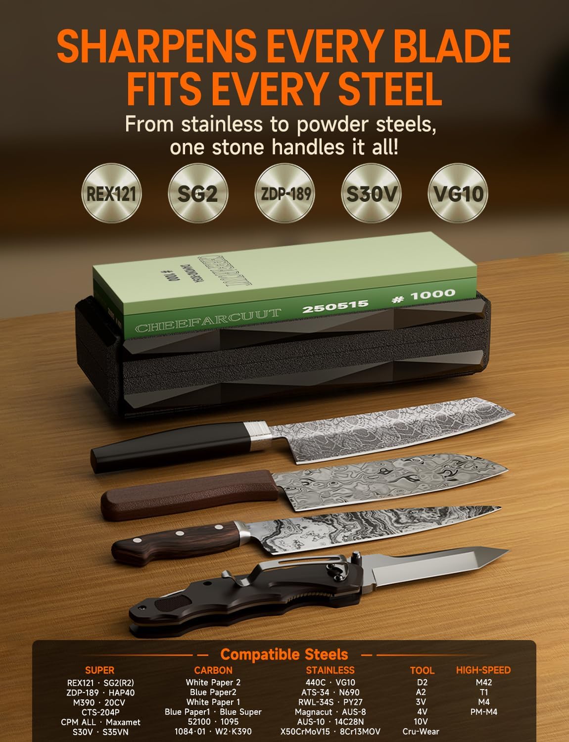 Knife Sharpening Stone Kits,[5x Faster Cutting] Pro-1000 Grit Dimaond Whetstone Knife Sharpener with Pre-Applied Diamond Leather Strop, Angle Tool and Non-Slip Base, for Kitchen, Chef& Outdoor Knives