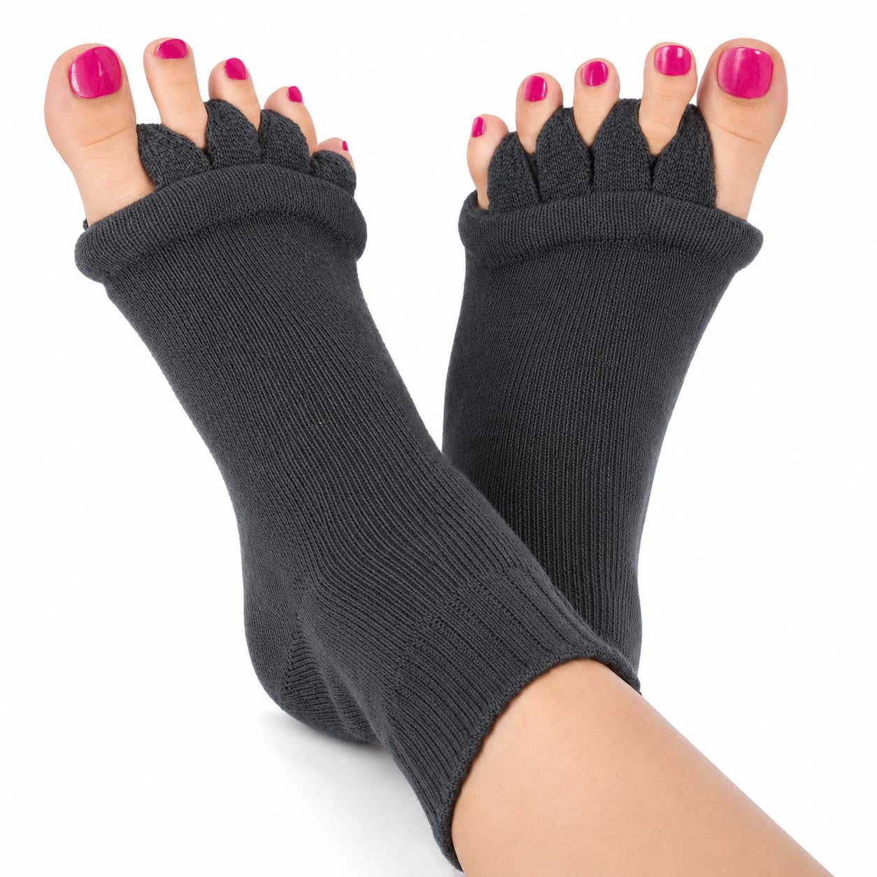 Dark Grey Cotton Toe Support Foot Alignment Orthopedic Socks for Men & Women - Soft Breathable Cotton Toe Separator Socks for Bunion Relief, Toe Alignment & Foot Comfort-image-2