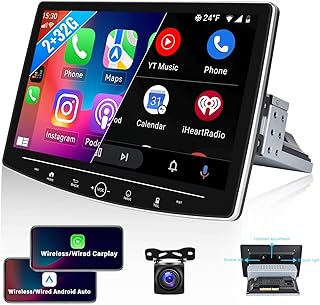 2+32G Android 11 Single Din Touchscreen Car Stereo with Wireless Apple Carplay Android Auto, 10.1 '' Adjustable Angle in Dash GPS Car Radio with Navi WiFi Bluetooth FM RDS HiFi EQ SWC Backup Camera