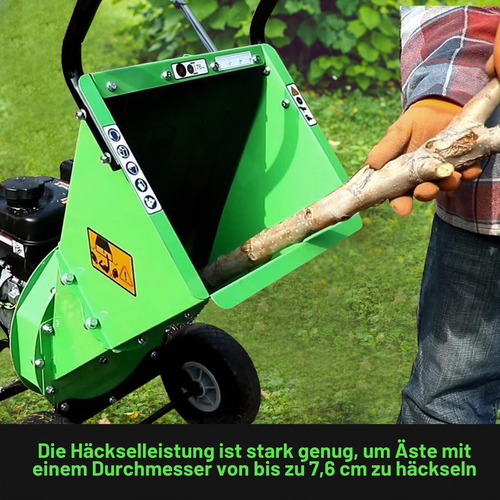 R30 Benzin Häcksler, 7 PS 212 CCM 4-Takt Benzinmotor, max. 76 mm Aststärke