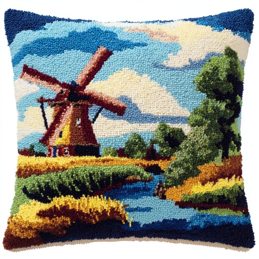 kitphoenix Latch Hook Embroidery Kits Windmill and Canal 43Cmx43Cm