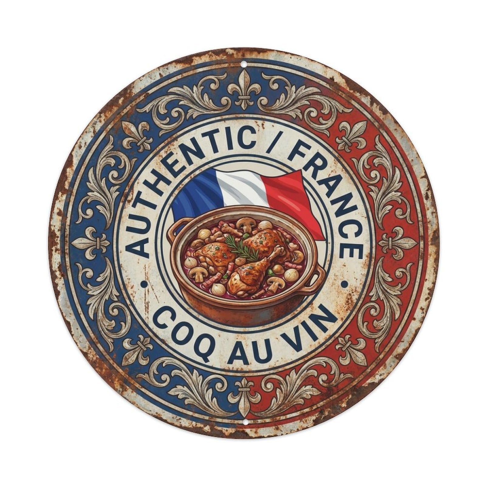 Olhnbad Style France Travel Coq Au Vin Poultry Stew Cuisine Metal Tin Sign