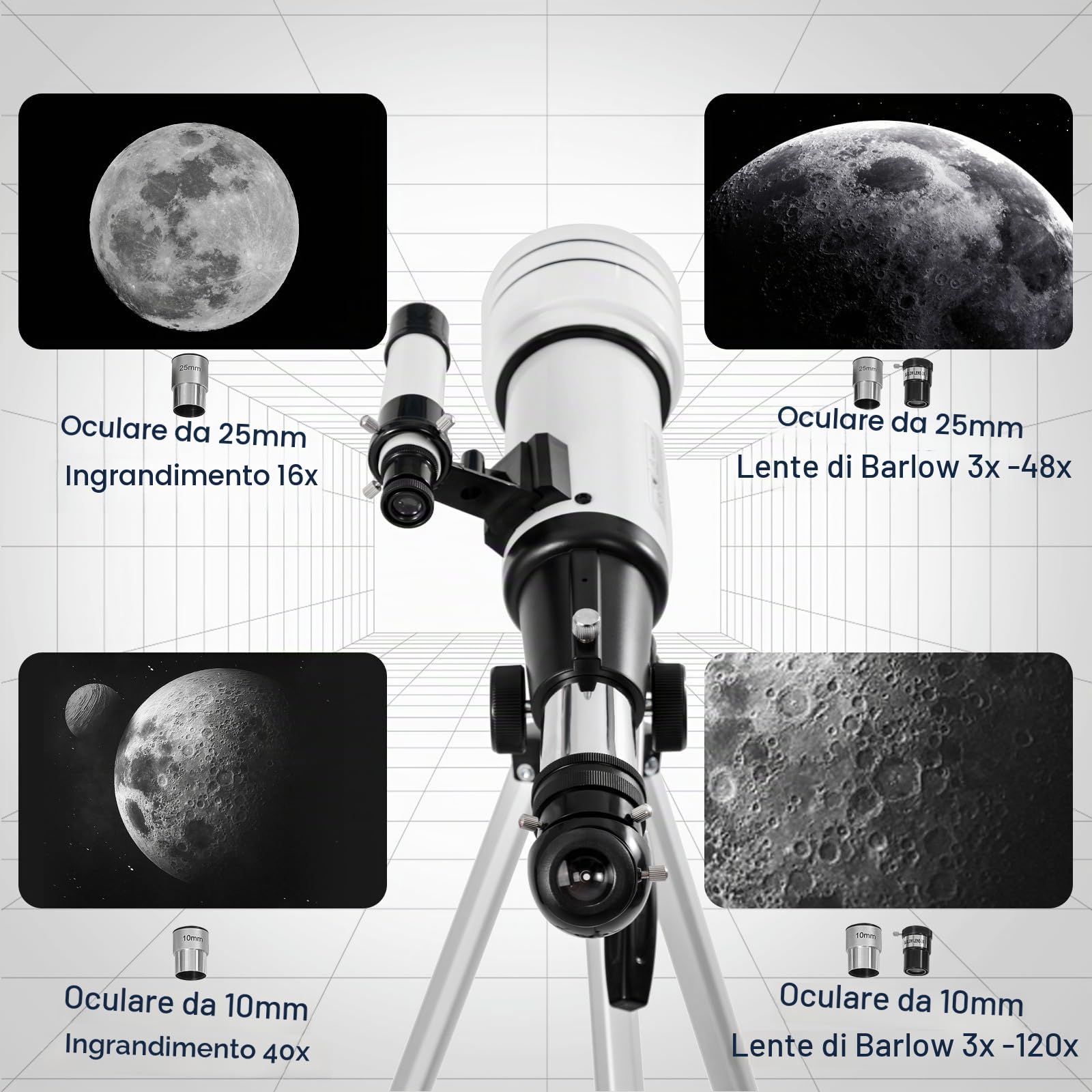 Telescopio Astronomico da 70/400 mm per Principianti Adulti e Bambini, Telescopio Astronomico Rifrattore Con Adattatore per Telefono e Treppiede