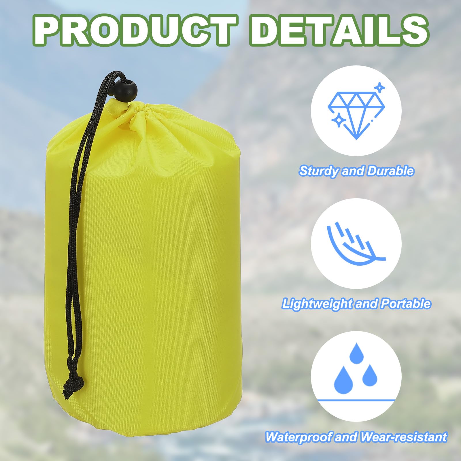 PATIKIL Stuff Sack, 5 x 10 Inch Waterproof Outdoor Storage Sack Portable Drawstring Dust Flap Bag Lightweight Sleeping Bag for Camping Hiking Backpacking, Light Yellow