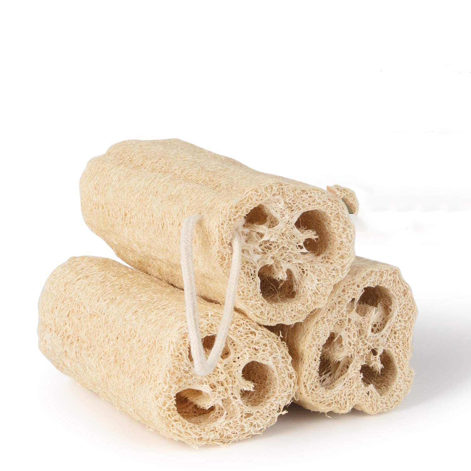 DELFINO Natural Loofah, 100% Organic Shower Loofah Sponge Exfoliating Loufa Sponge, Bath Body Scrubbers for Removing Dead Skin, No Bleaching & Eco Friendly Skin Care - 3 luffa Pack
