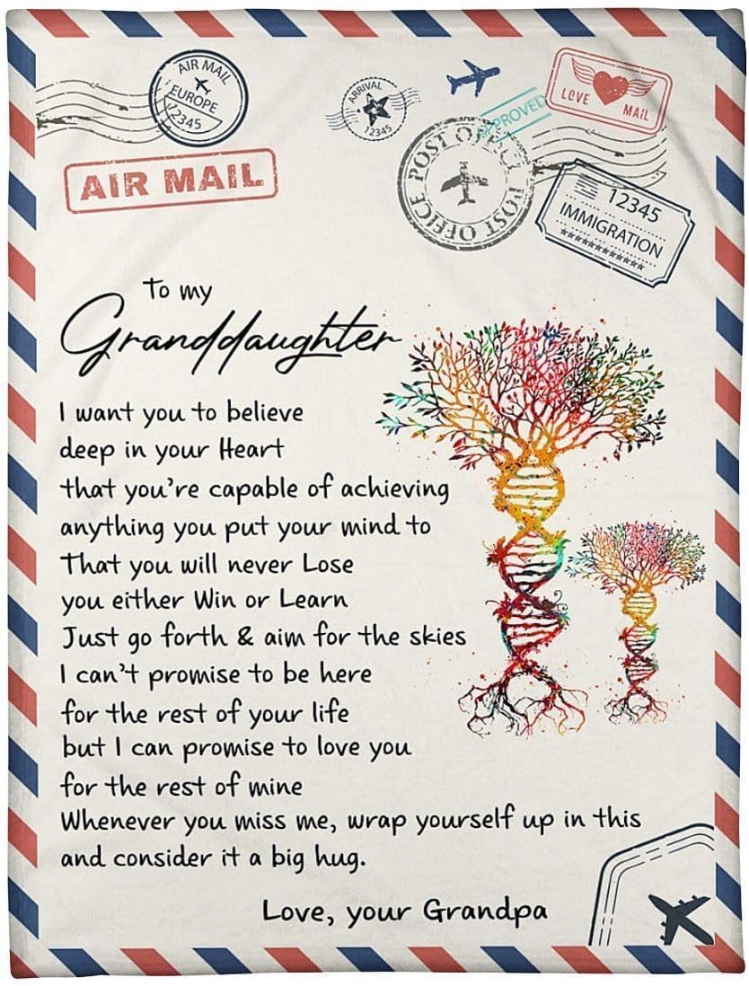 Personalized to My Granddaughter Blanket - Air Mail Letter Blanket to Granddaughter - I Want You to Believe Deep in Your Heart Blanket - Granddaughter Gifts from Grandpa On Birthday Christmas