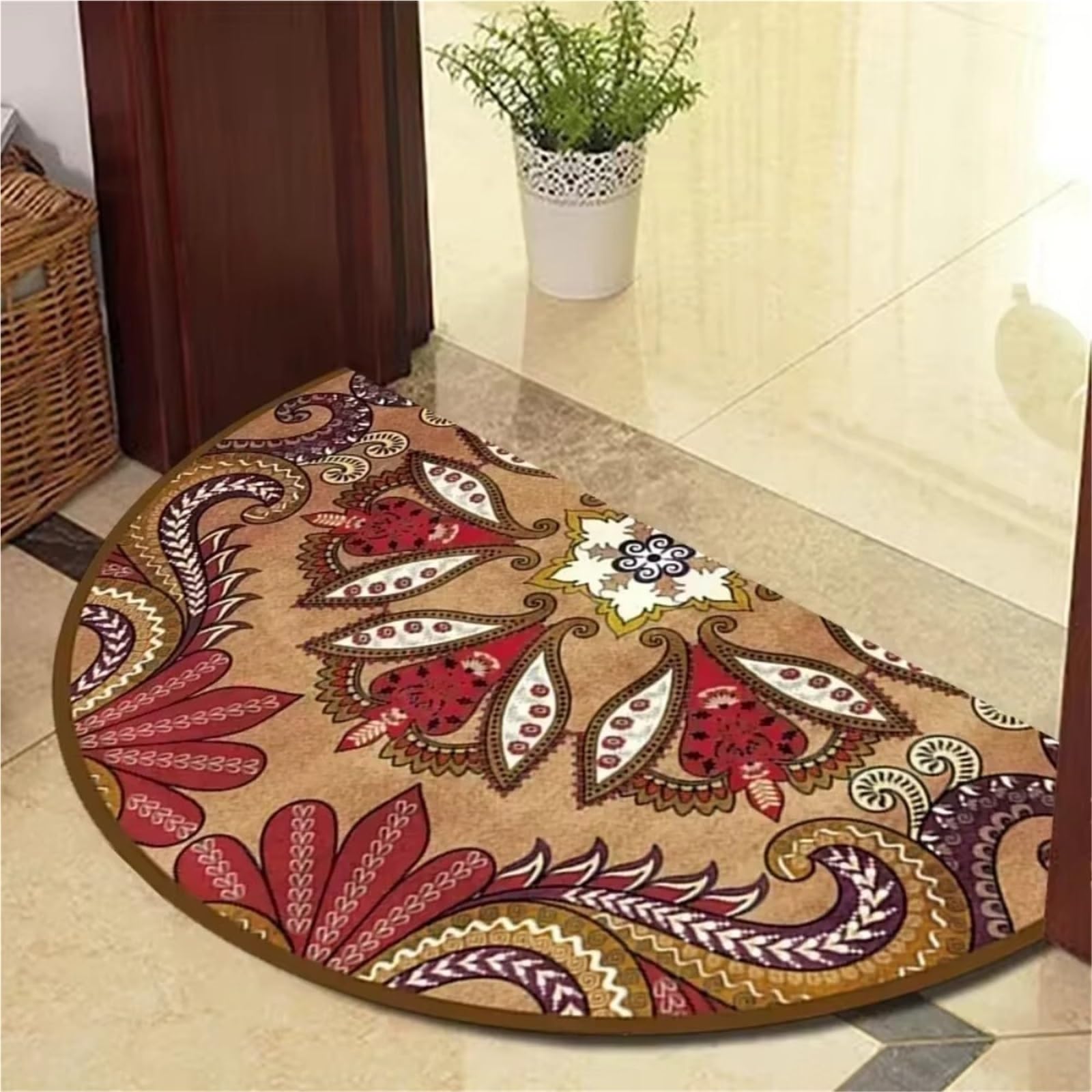 Halbrunde Fußmatte Halbrunder Mandala-Teppich for den Eingangsbereich, Bohemian-Stil, rutschfest, leicht zu reinigen, Bodenmatte, dekorative Heimteppiche(Color4,60X90CM(2X5.3FT)