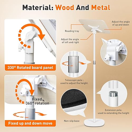 Miniatura 5 de Soporte de pie para libros, plegable para leer con clips de página, altura ajustable de 19 a 51 pulgadas, soporte de podio resistente para lectura,