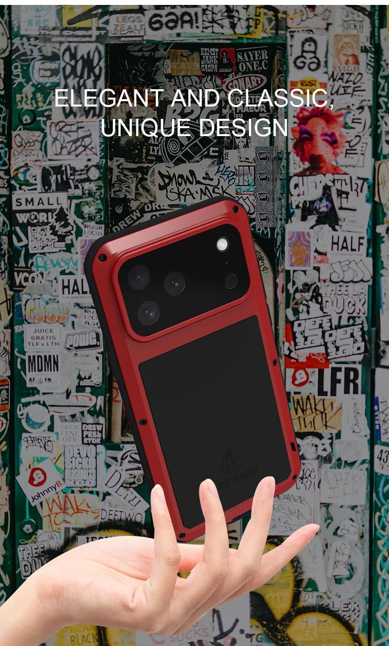 LOVE MEI Custodia in metallo per iPhone 17 Pro Max, resistente agli urti, antipolvere, in alluminio, in metallo militare, con vetro temperato per iPhone 17 Pro Max (giallo)