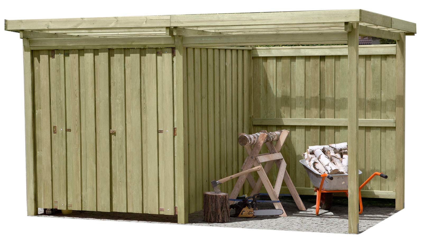 Gartenpirat Geratehaus Holz Mit Flachdach Typ 2 Gartenhaus Mit Unterstand 387 X 224 Cm Amazon De Garten