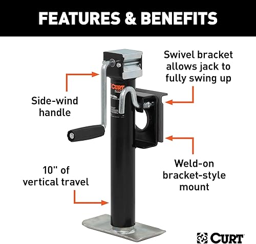 Miniatura 3 de CURT 28302 Gato de remolque giratorio estilo soporte soldado, capacidad de soporte de 3,000 libras, desplazamiento vertical de 10 pulgadas