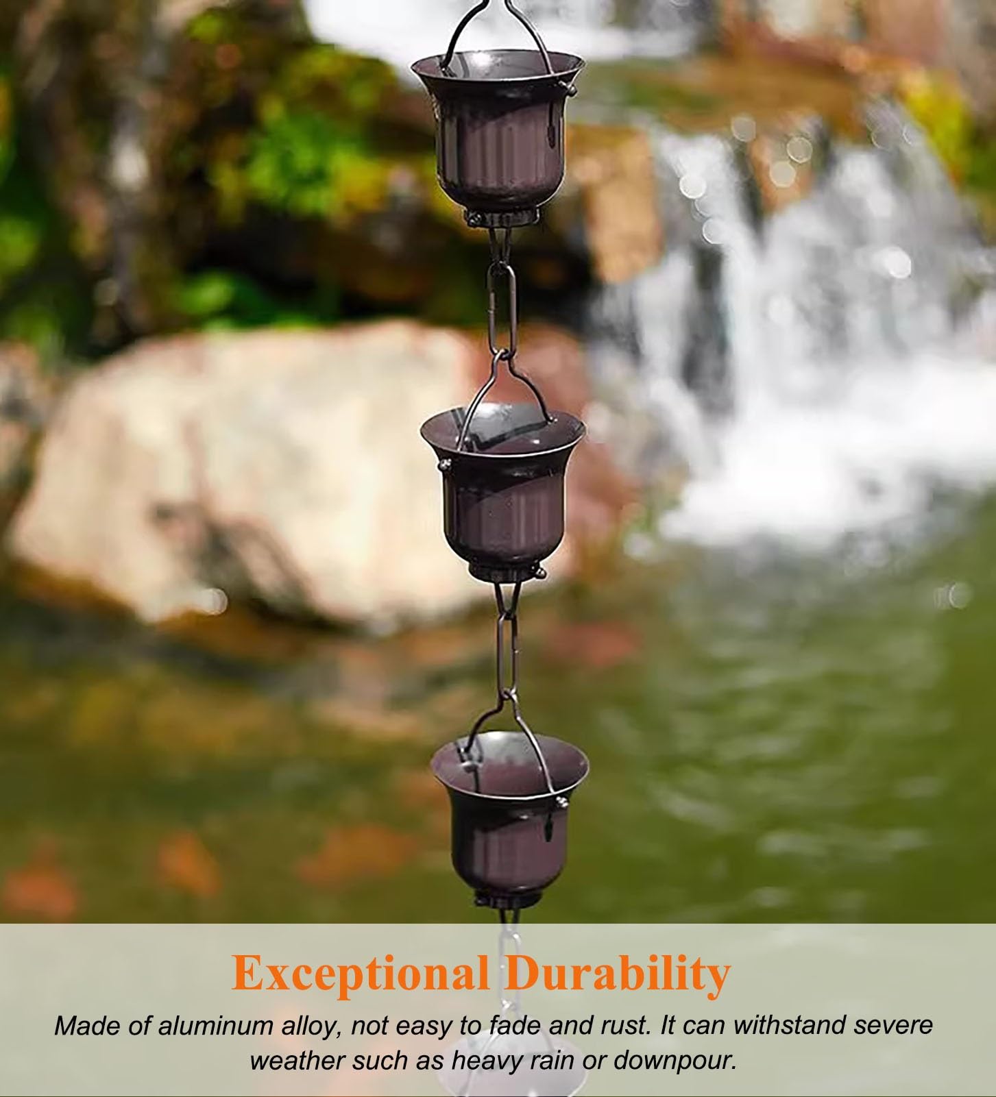 Chaîne de Pluie avec coupelles en Alliage d'aluminium antirouille pour Une (Brown-2.6m (8.5ft))