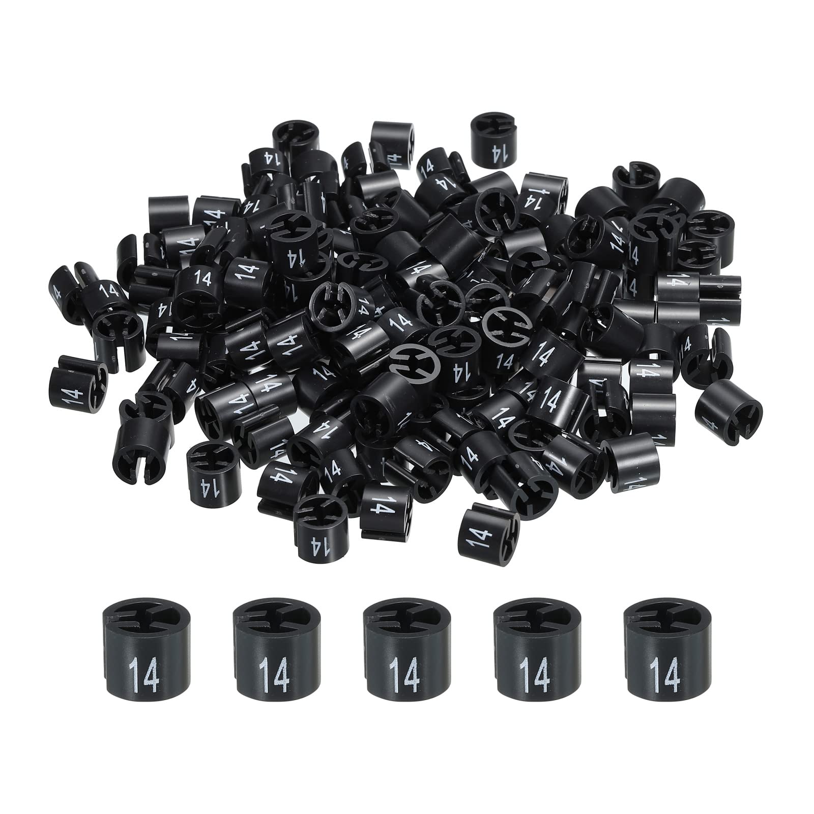 MECCANIXITY Clothes Hanger Marker Colored Hanger Sizer Garment Markers Tag (Number 14, Black) for Garment Clothing Color Coding, Pack of 150