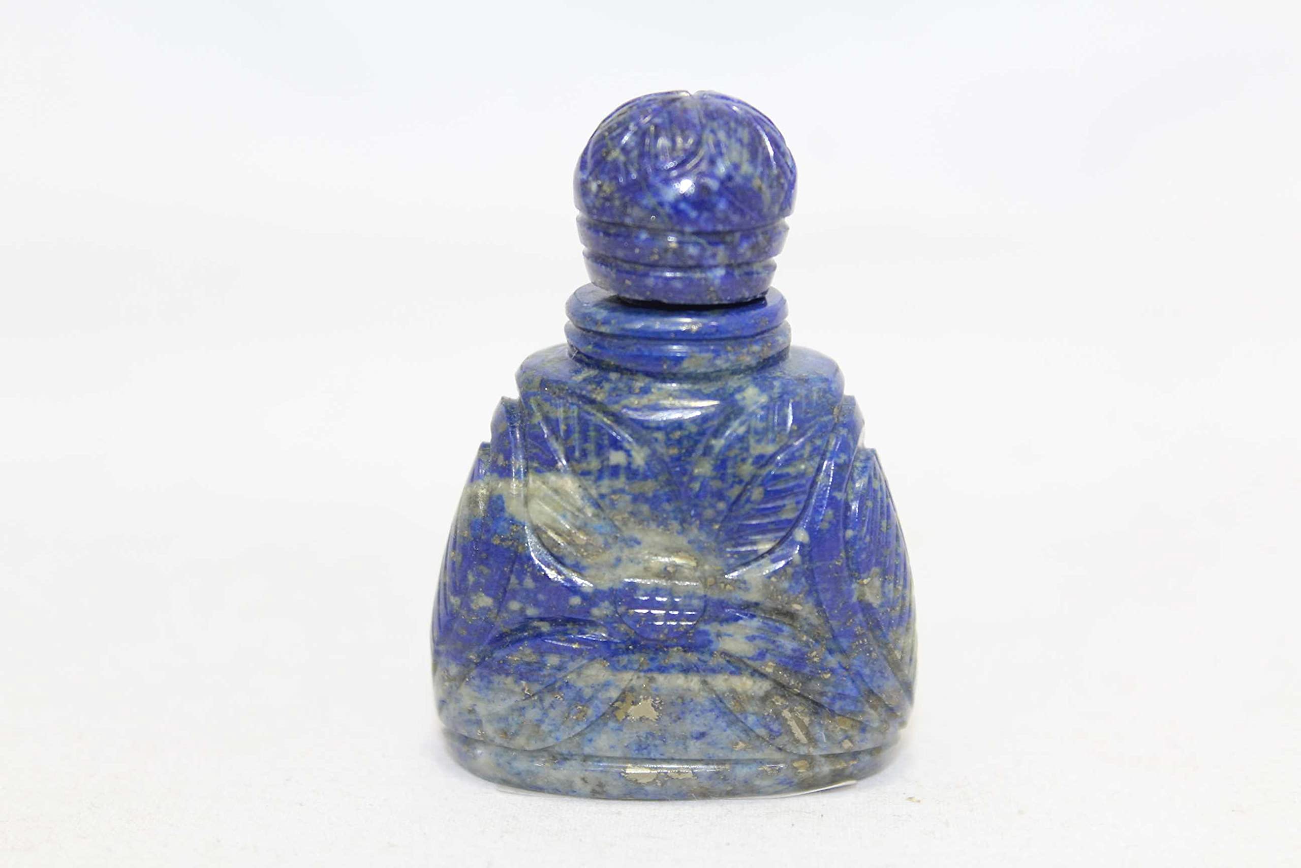 Rajasthan Gems Handmade Perfume Bottle Natural Blue Lapis Lazuli Stone Hand Engrave LP18-image-15