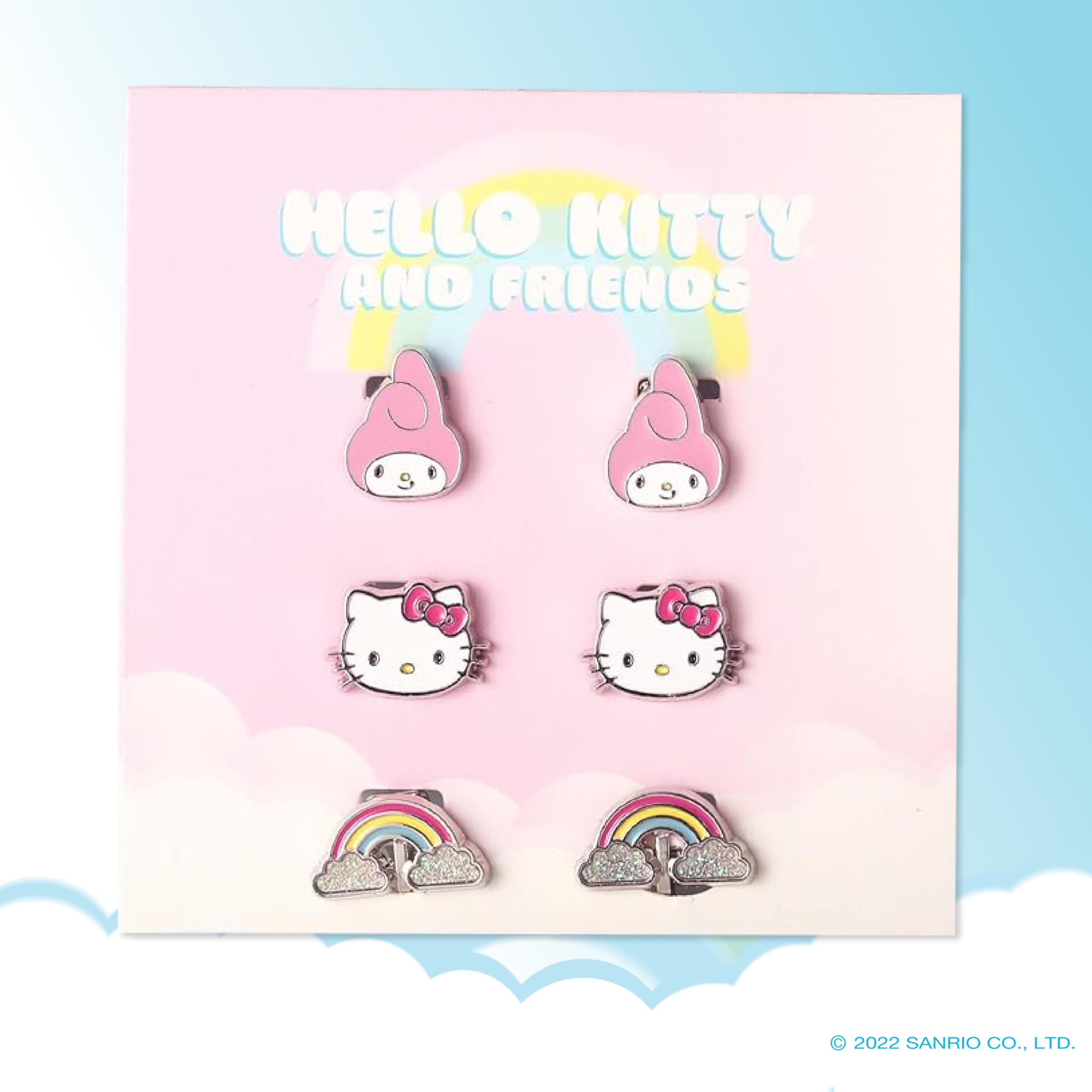 Sanrio Hello Kitty and Friends Clip On Earrings 3-Pack Official License - Rainbow, My Melody and Hello Kitty Earrings