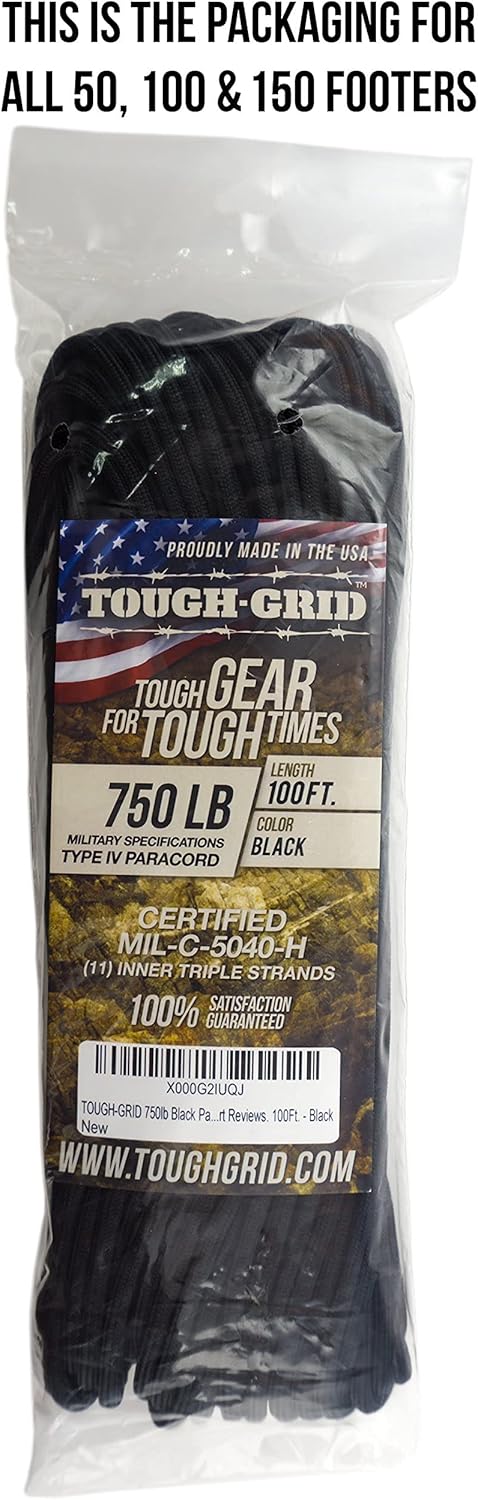 TOUGH-GRID 750lb Paracord/Parachute Cord - Genuine Mil Spec Type IV 750lb Paracord Used by The US Military (MIl-C-5040-H) - 100% Nylon : Sports & Outdoors