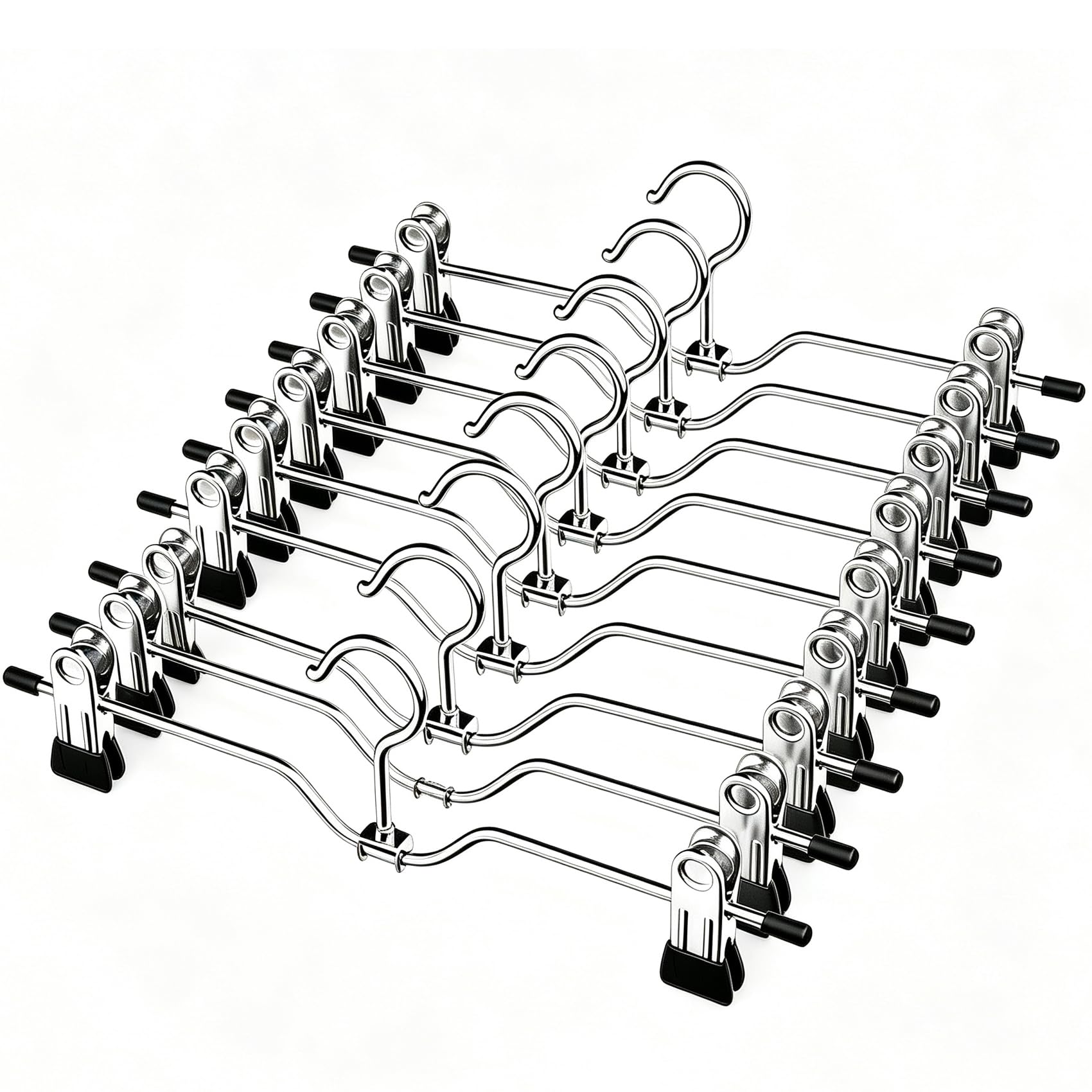 10 Pack Trouser Hangers, 35CM Skirt Hangers with Adjustment Metal Grip Clips, Pant Hangers for Kids Adults, Heavy Duty Durable Space Saving